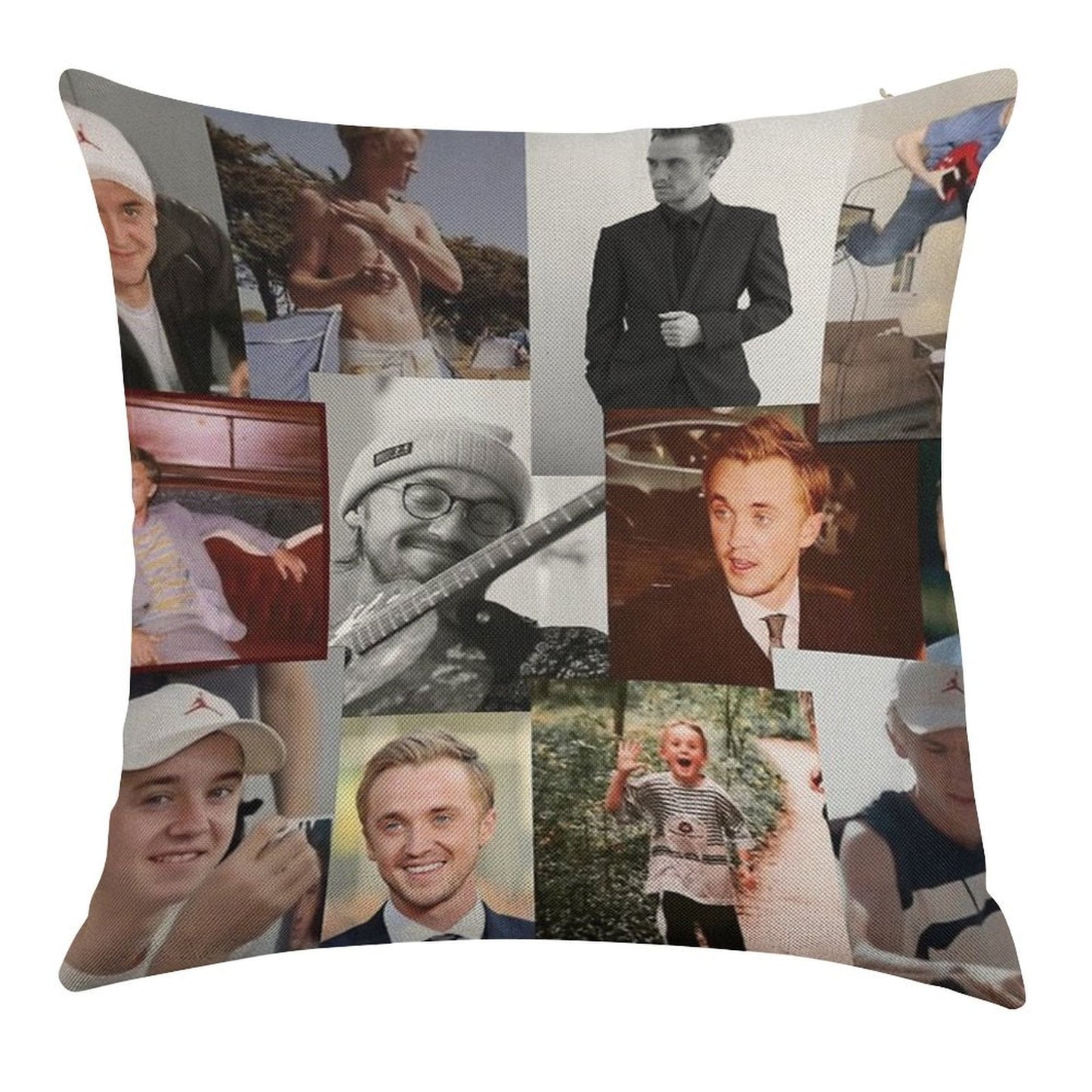 Tom Felton Collage Linen Throw Pillow Cover