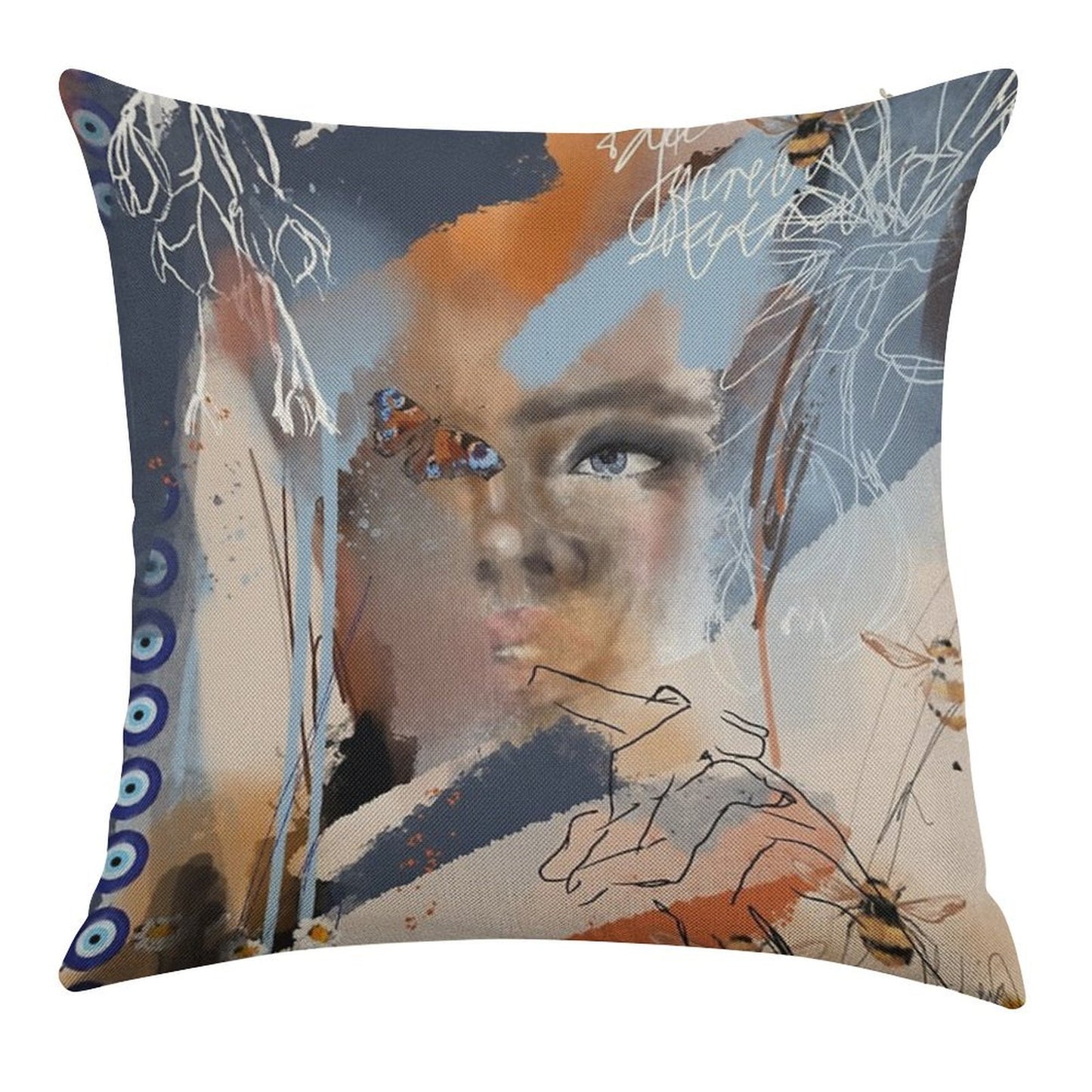 Wings of Psyche Linen Throw Pillow Cover