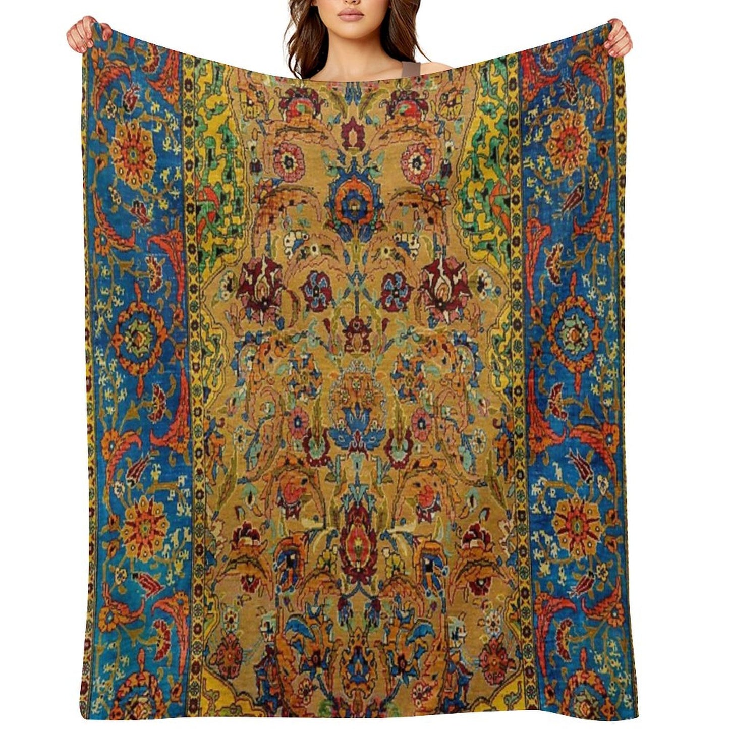 Hereke Vintage Persian Silk Rug Print Throw Blanket