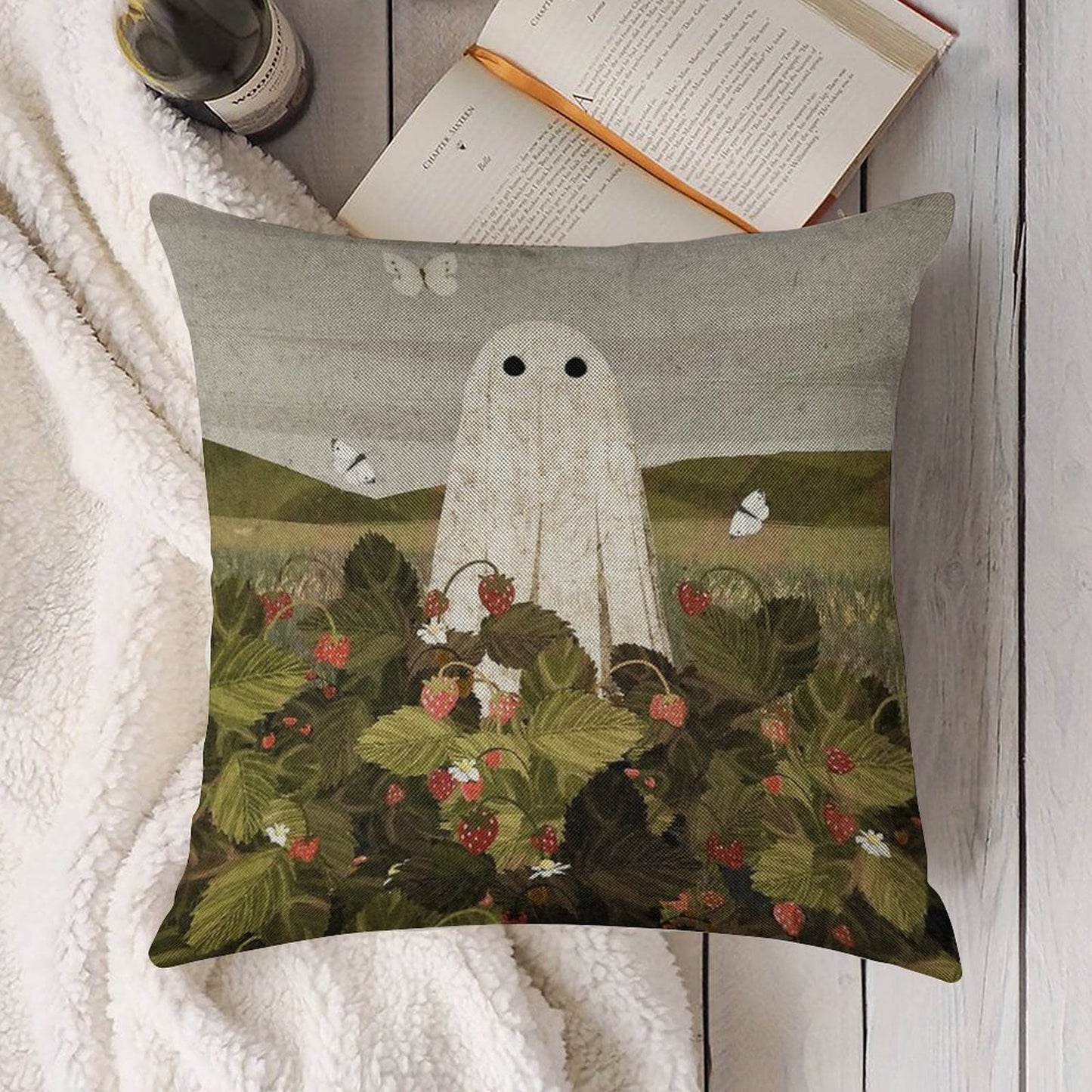 Strawberry Fields Linen Throw Pillow Cover