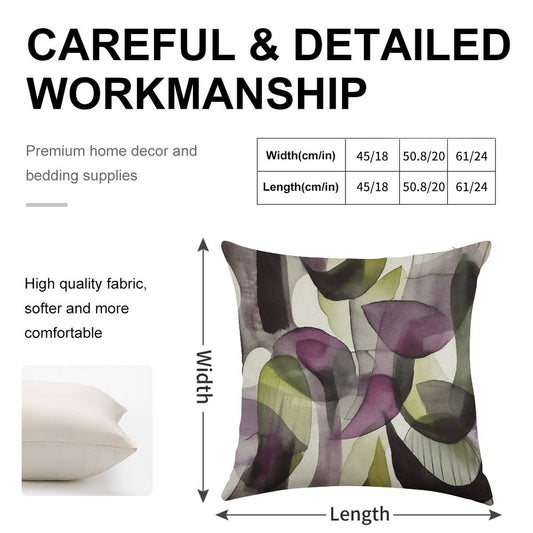 Abstract Watercolor in Purple And Green Linen Throw Pillow Cover