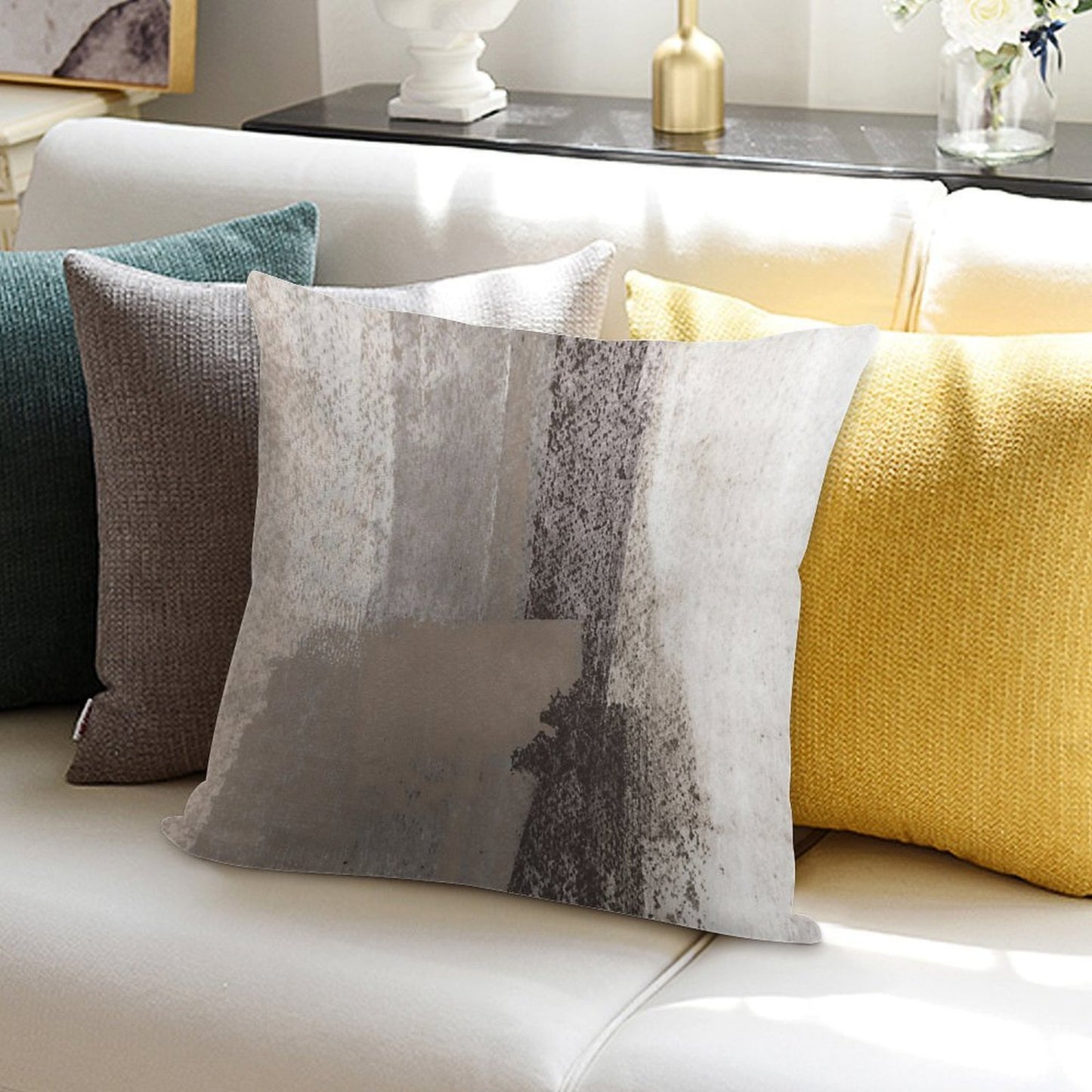 Taupe And Charcoal Grey Modern Abstract Painting Soft High-Density Material Throw Pillow