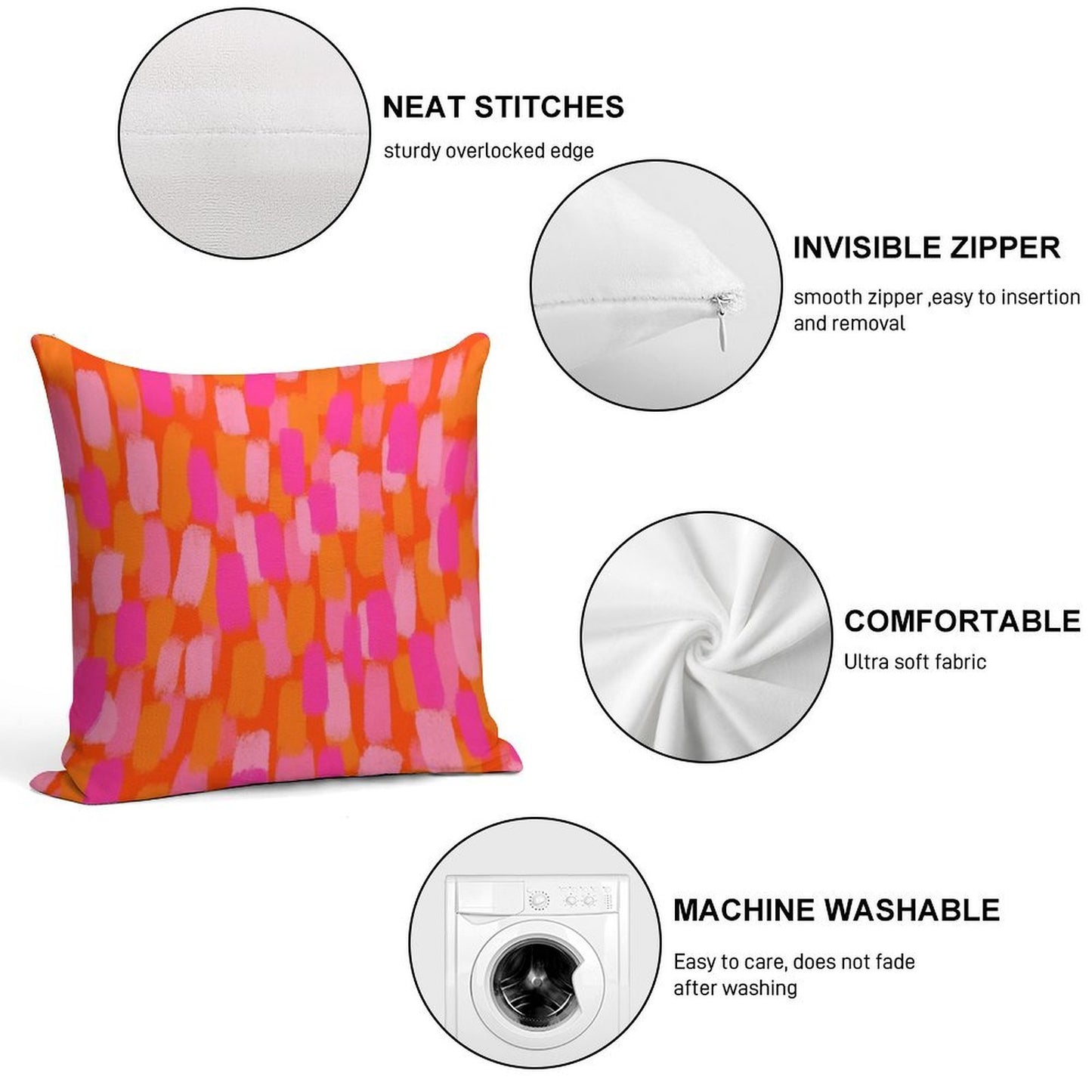 Abstract, Pink And Orange, Paint Brush Effect Soft Multiple Sizes Throw Pillow