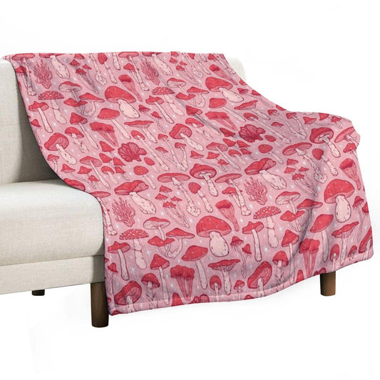 Deadly Mushrooms Red on Pink Throw Blanket