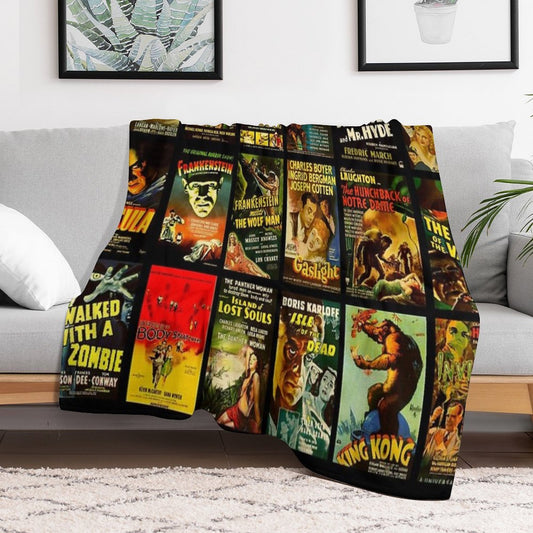 Vintage Classic Horror Monster Movie Posters Throw Blanket
