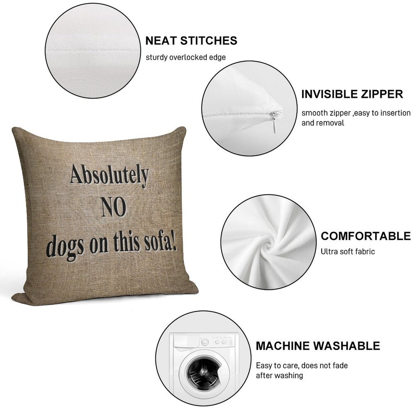 No Dogs on Sofa Soft Home Decor Throw Pillow