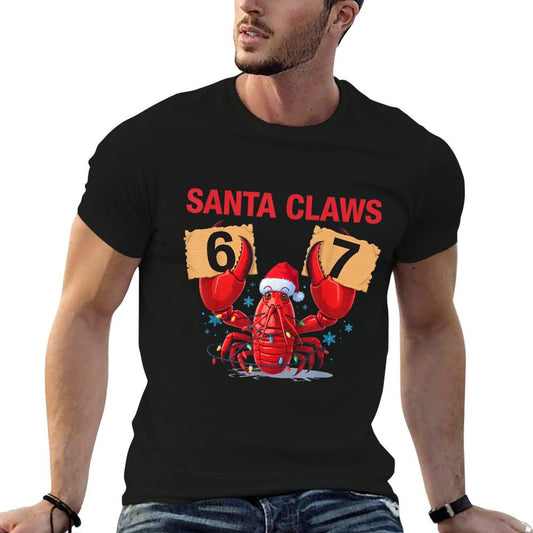 Santa Claws Funny Christmas Lobster Brainrot in 67 Meme Crew Ribbed Collar T-Shirt