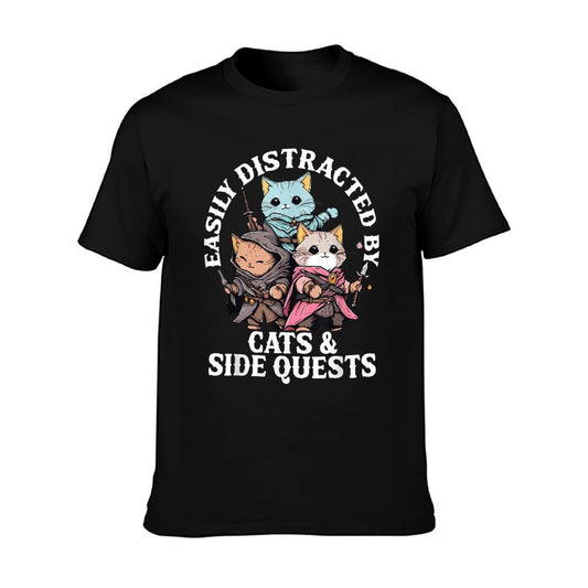 Cats Side Quest Distracted Tabletop Funny Men Women Kids Dad T-Shirt