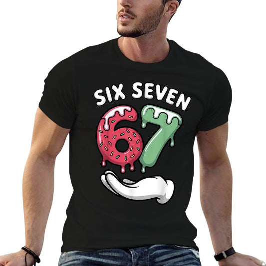 Six Seven Ice Cream Drip Cool Meme 67 Funny Number Heathered Texture T-Shirt