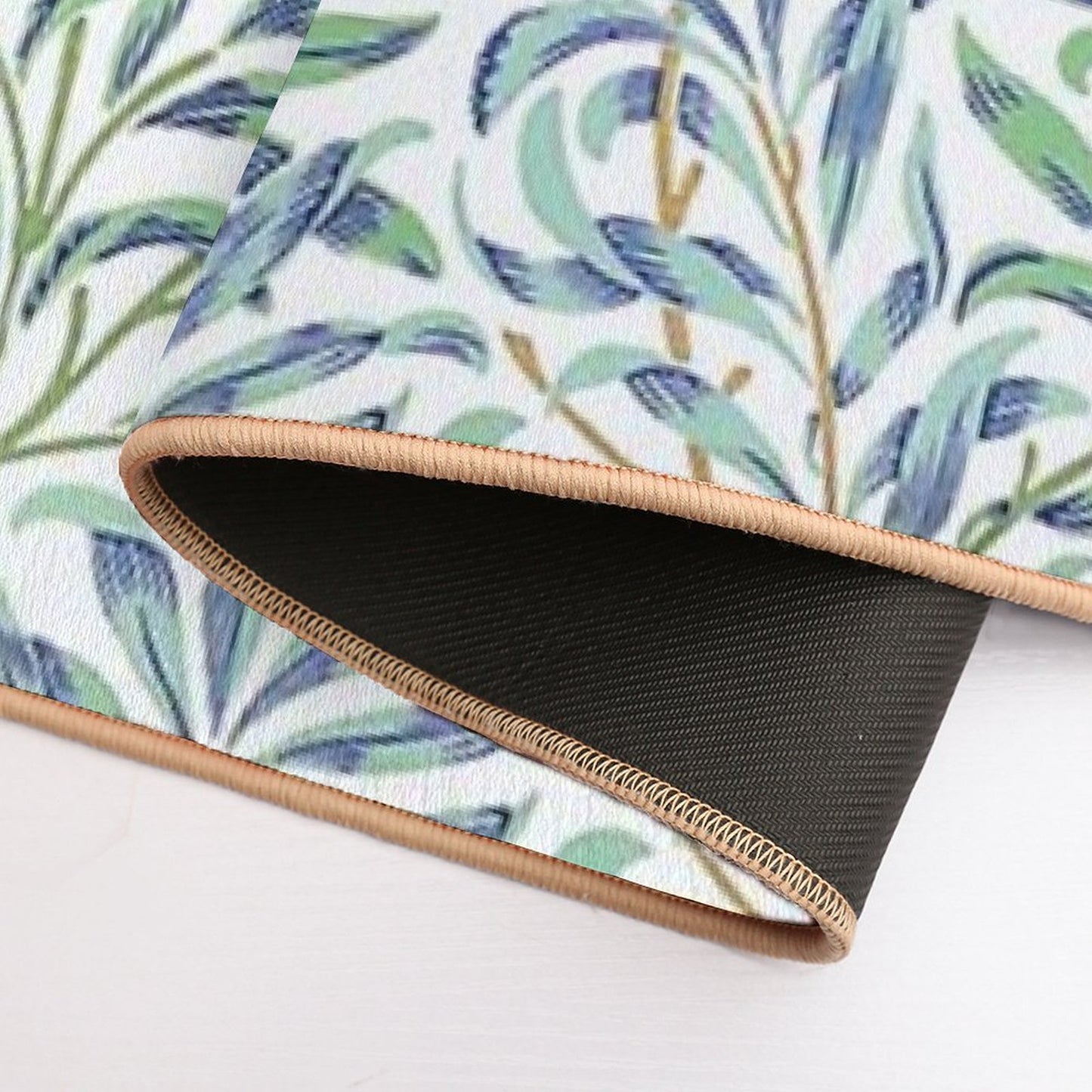 Willow Bough by William Morris - Seamless- Blue And Green Leaves on Off White Background Bath Mat