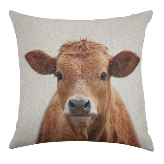Cow - Colorful Linen Throw Pillow Cover