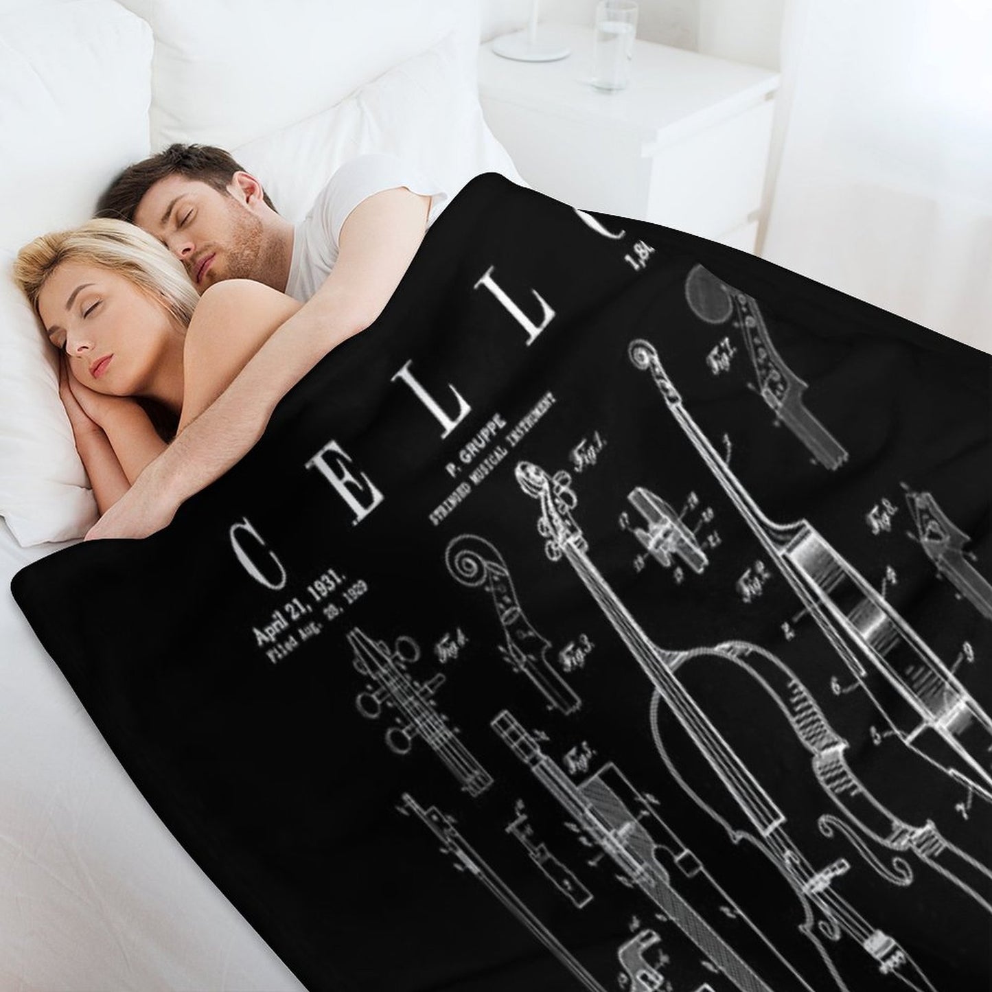 Cello Vintage Patent Cellist Drawing Print Throw Blanket