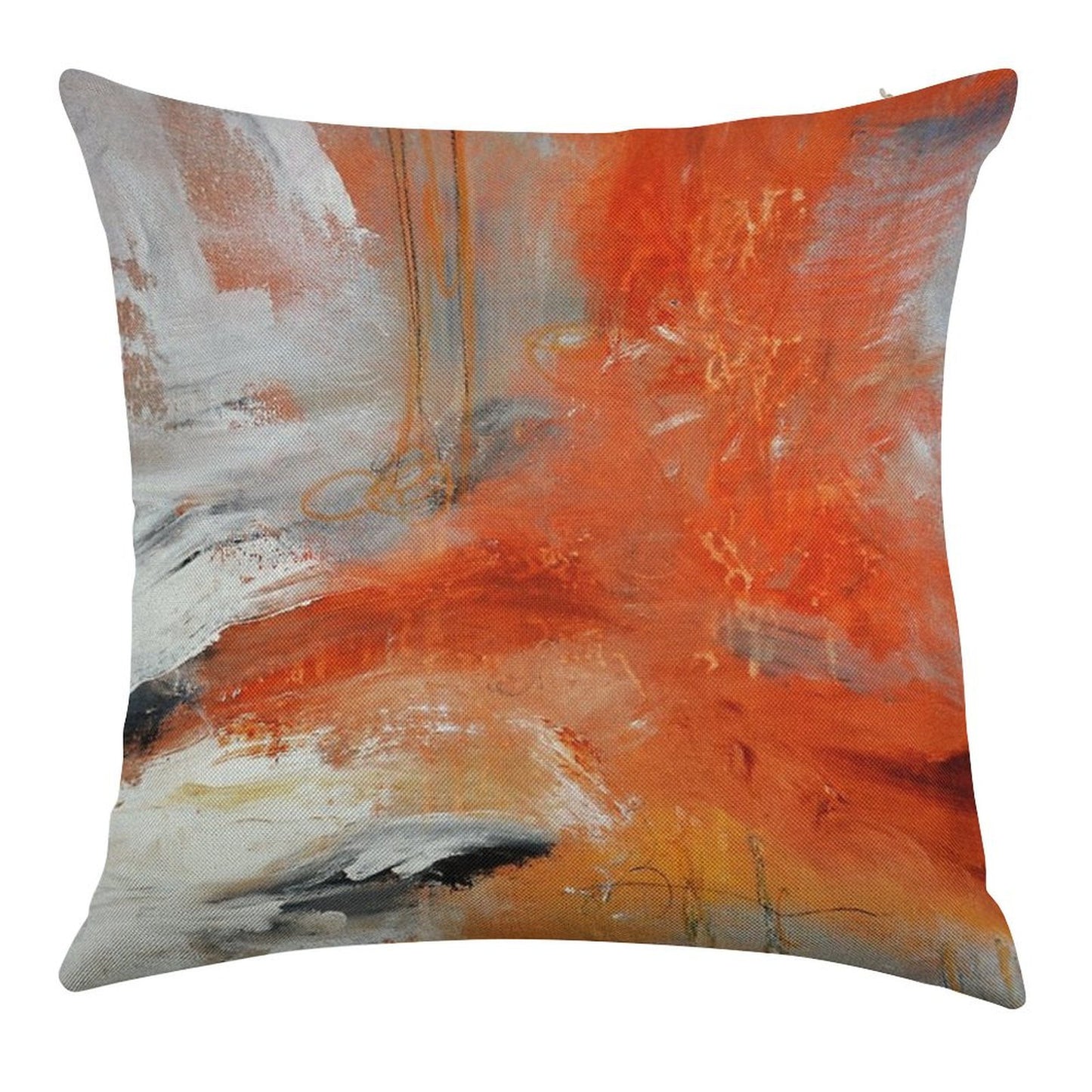 Red Orange Abstract Print Linen Throw Pillow Cover