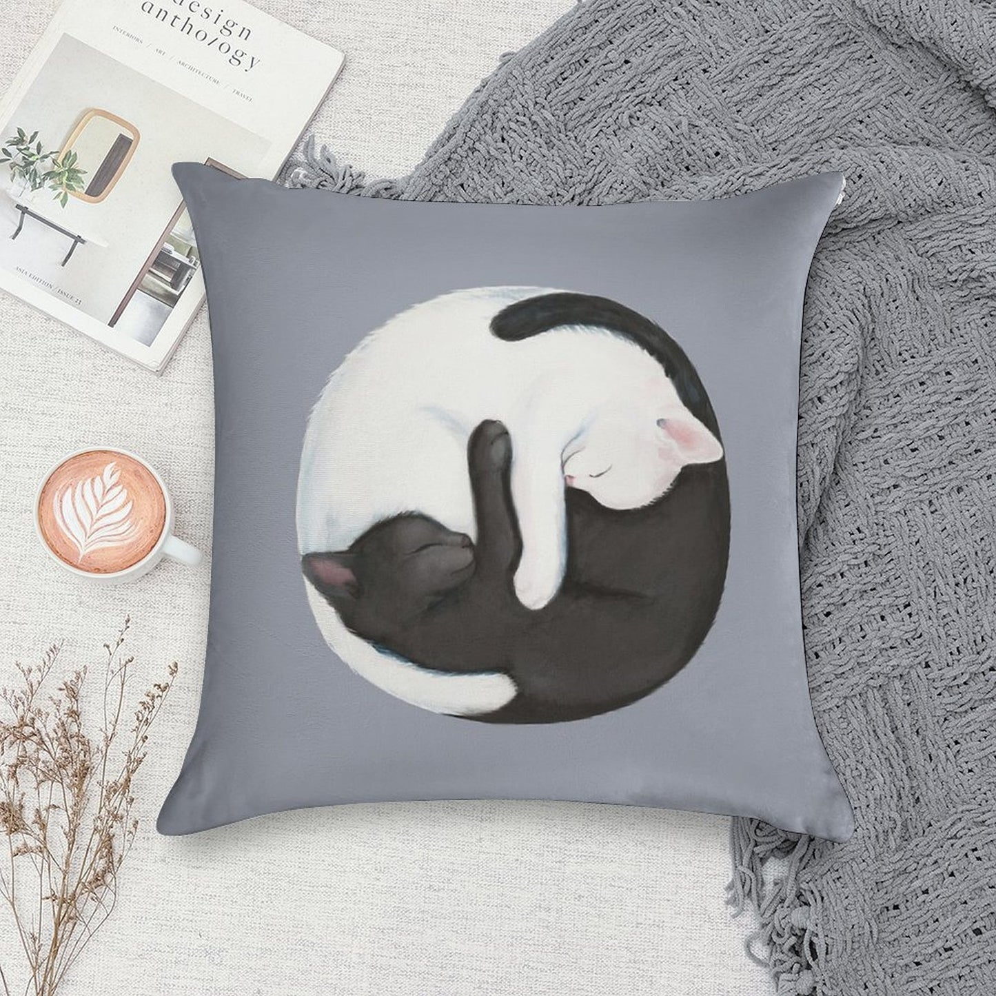 Yin Yang Balancing Cats Soft Bedroom Essential Throw Pillow