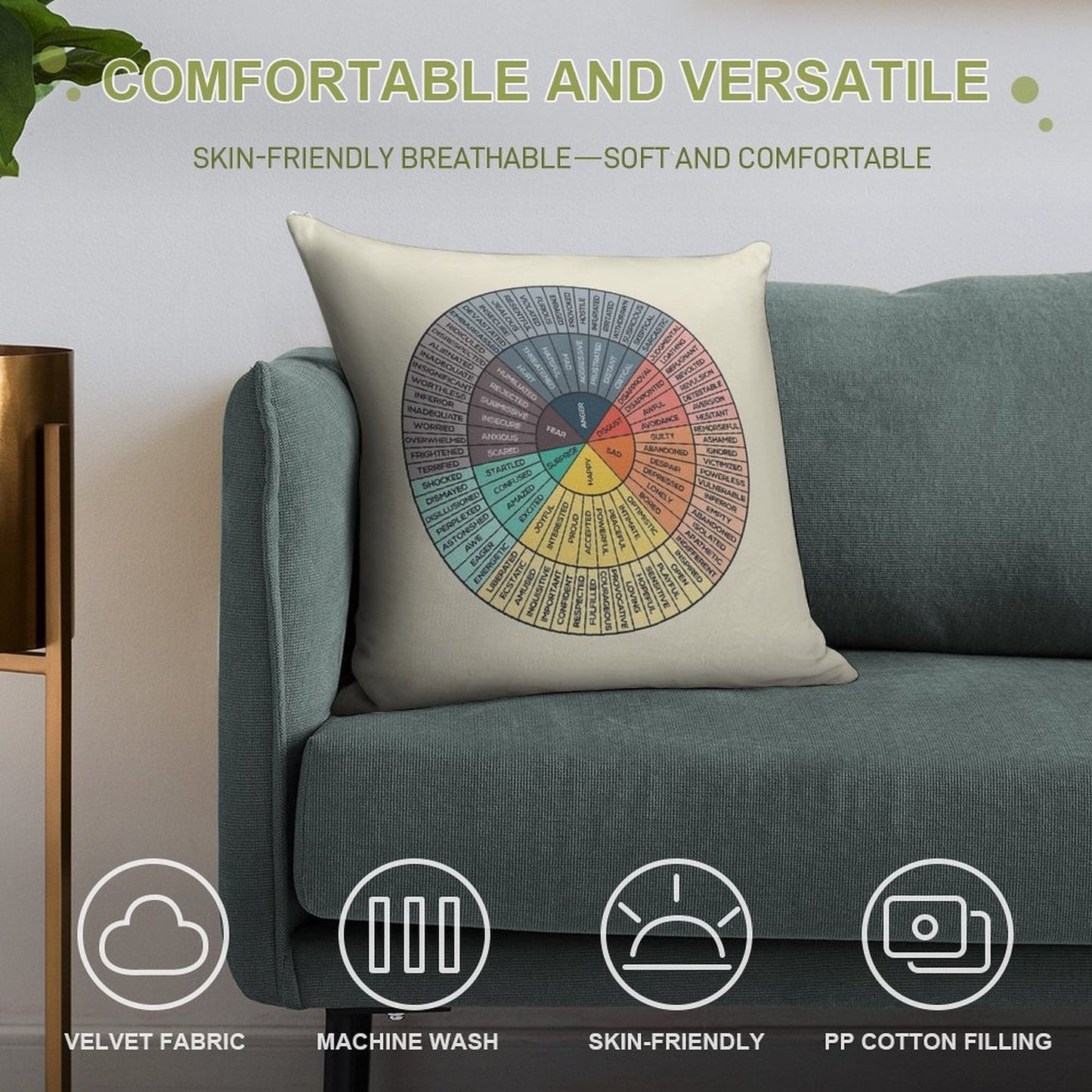Wheel Of Emotions Soft Hidden Zipper Throw Pillow