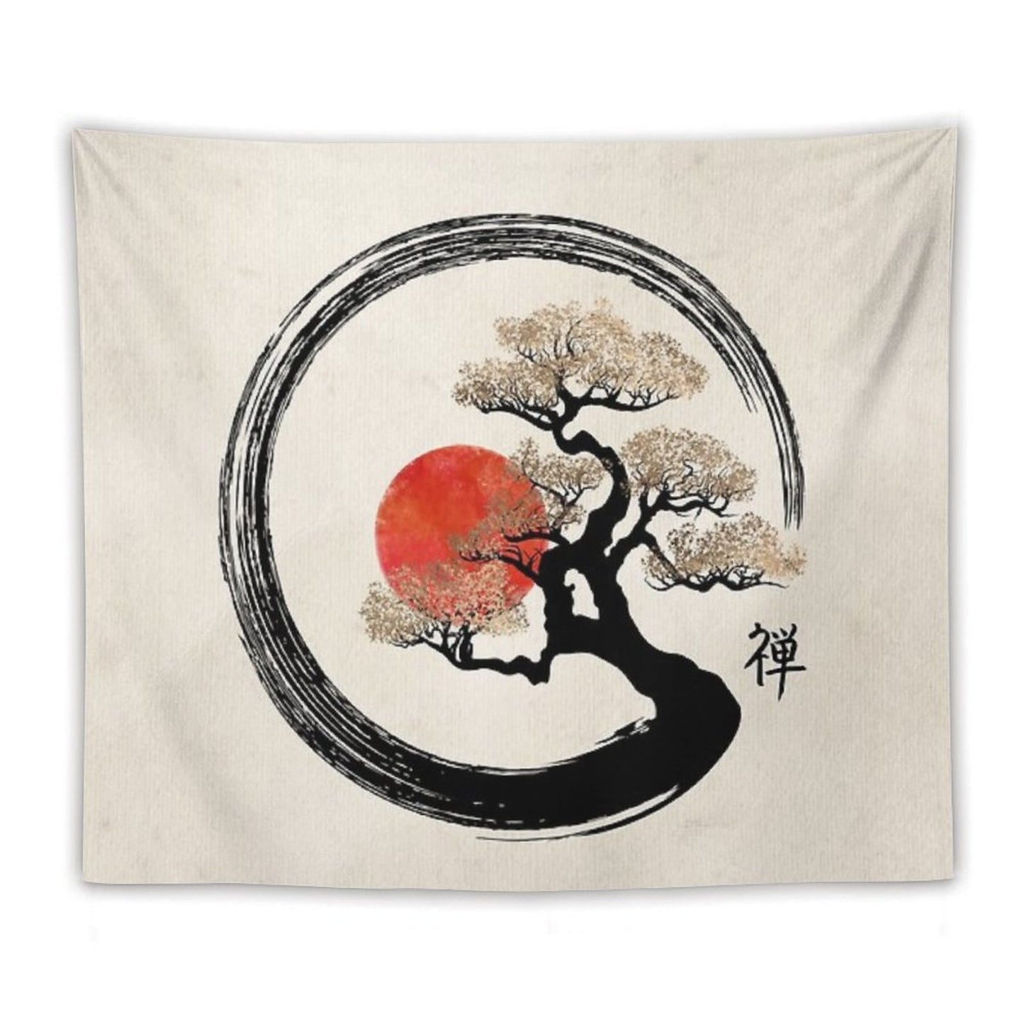 Enso Circle And Bonsai Tree on Canvas Tapestry