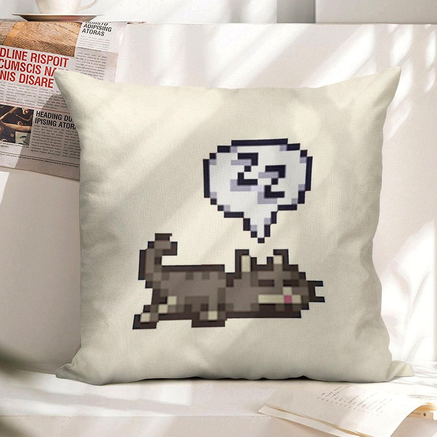 Stardew Valley Sleeping Cat Sploot Linen Throw Pillow Cover