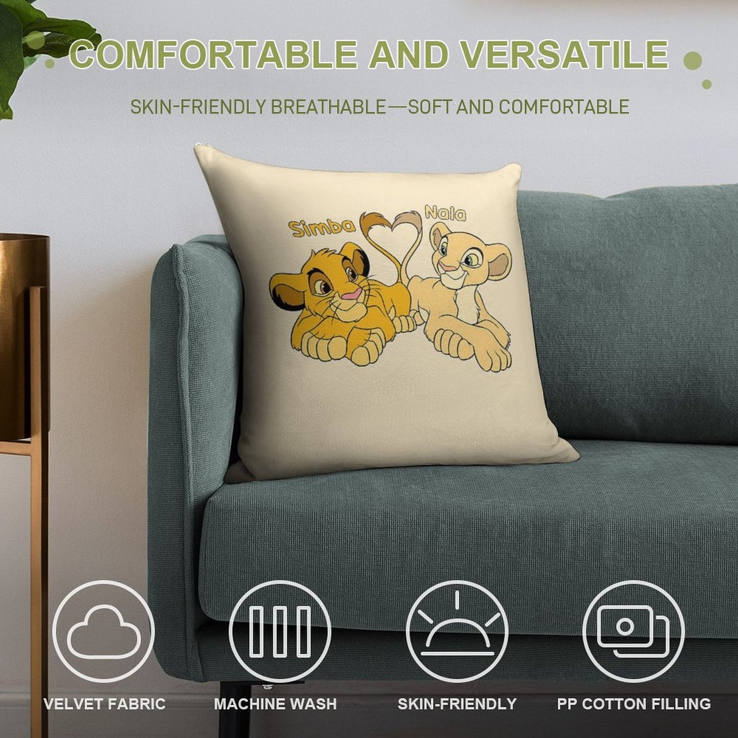 Simba And Nala - Cartoon Cubs Soft Decorative Cover Throw Pillow
