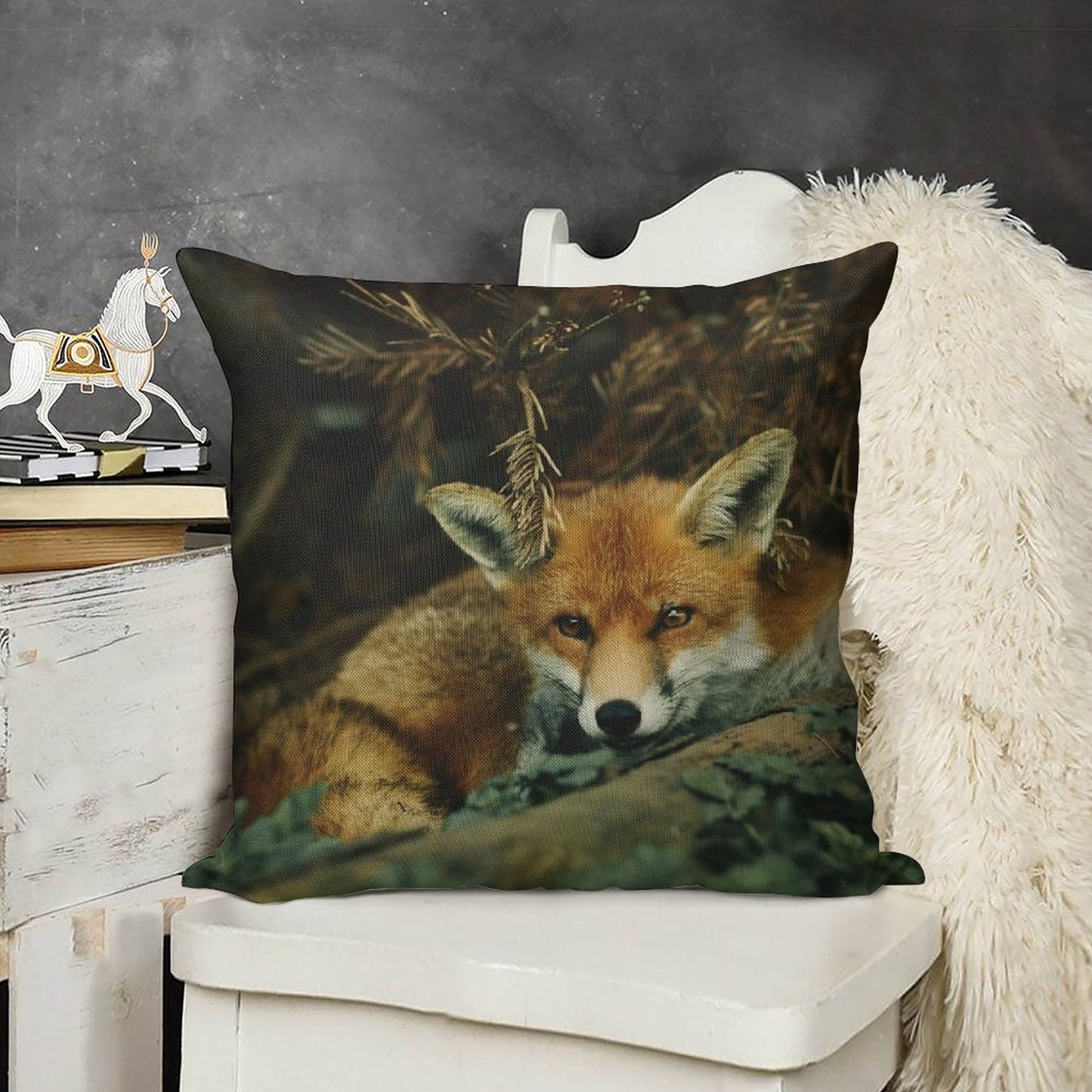 Red Fox in The Forest Linen Throw Pillow Cover