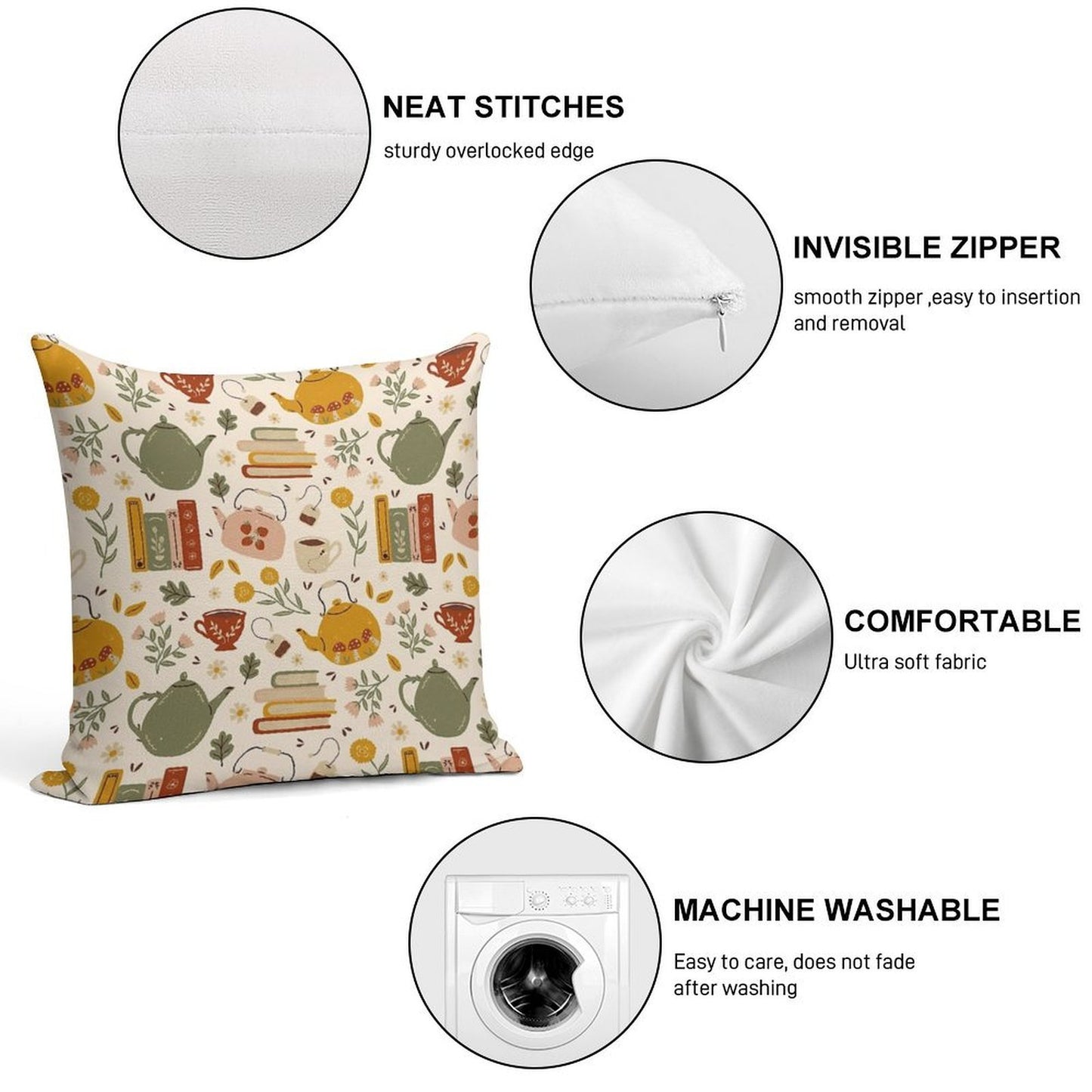 Flowery Books And Tea Soft Bedroom Essential Throw Pillow