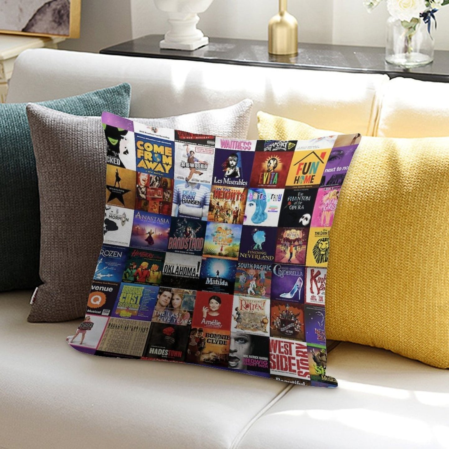 Musicals Collage Soft Decorative Cover Throw Pillow