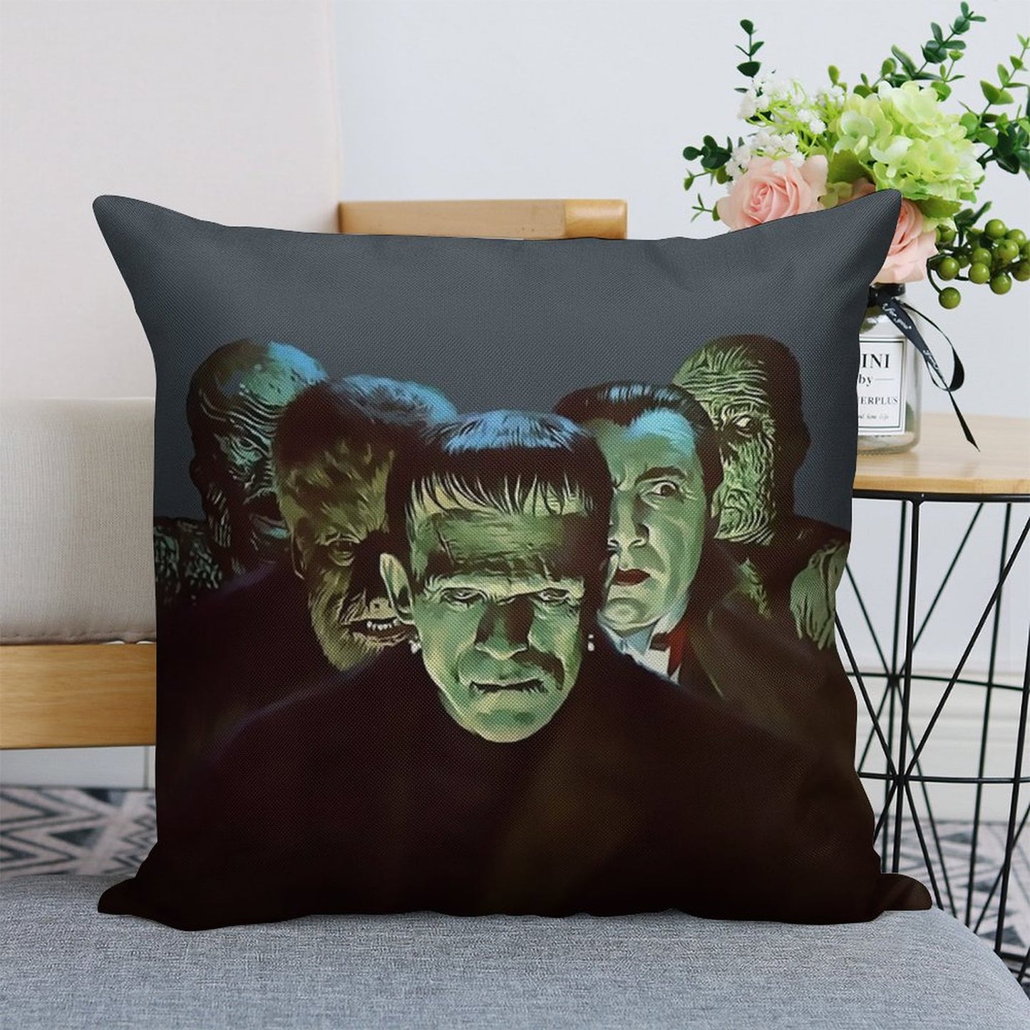 Gang of Monsters Linen Throw Pillow Cover
