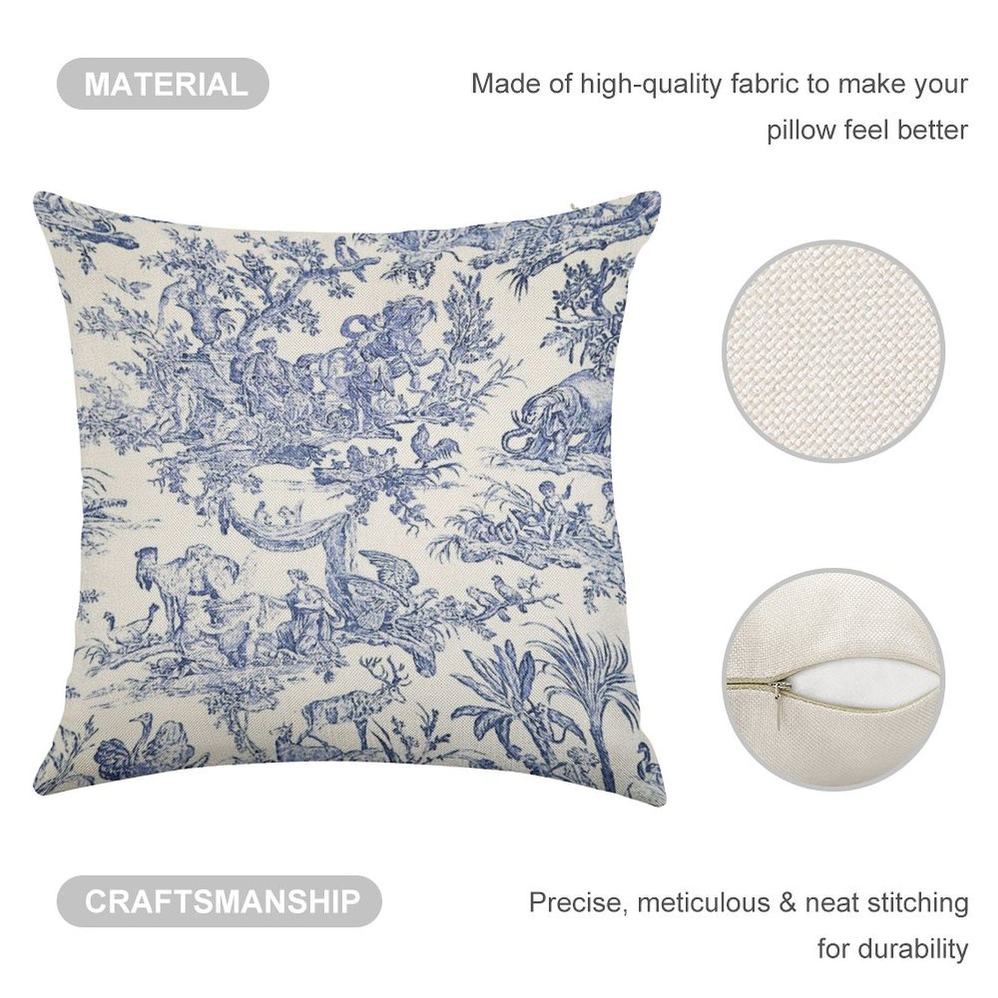 Blue Toile - English - French Countryside Linen Throw Pillow Cover