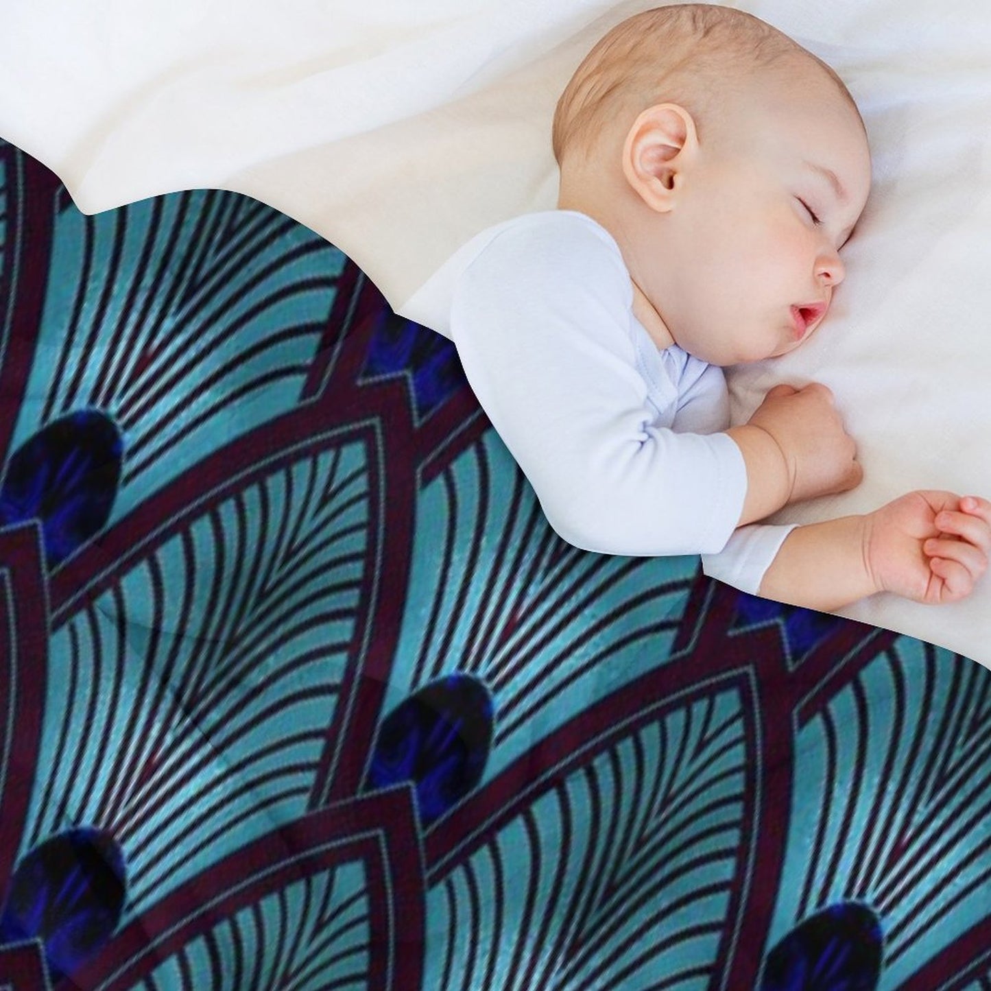 Art Deco Sunburst Fan in Metallic Blue Throw Blanket