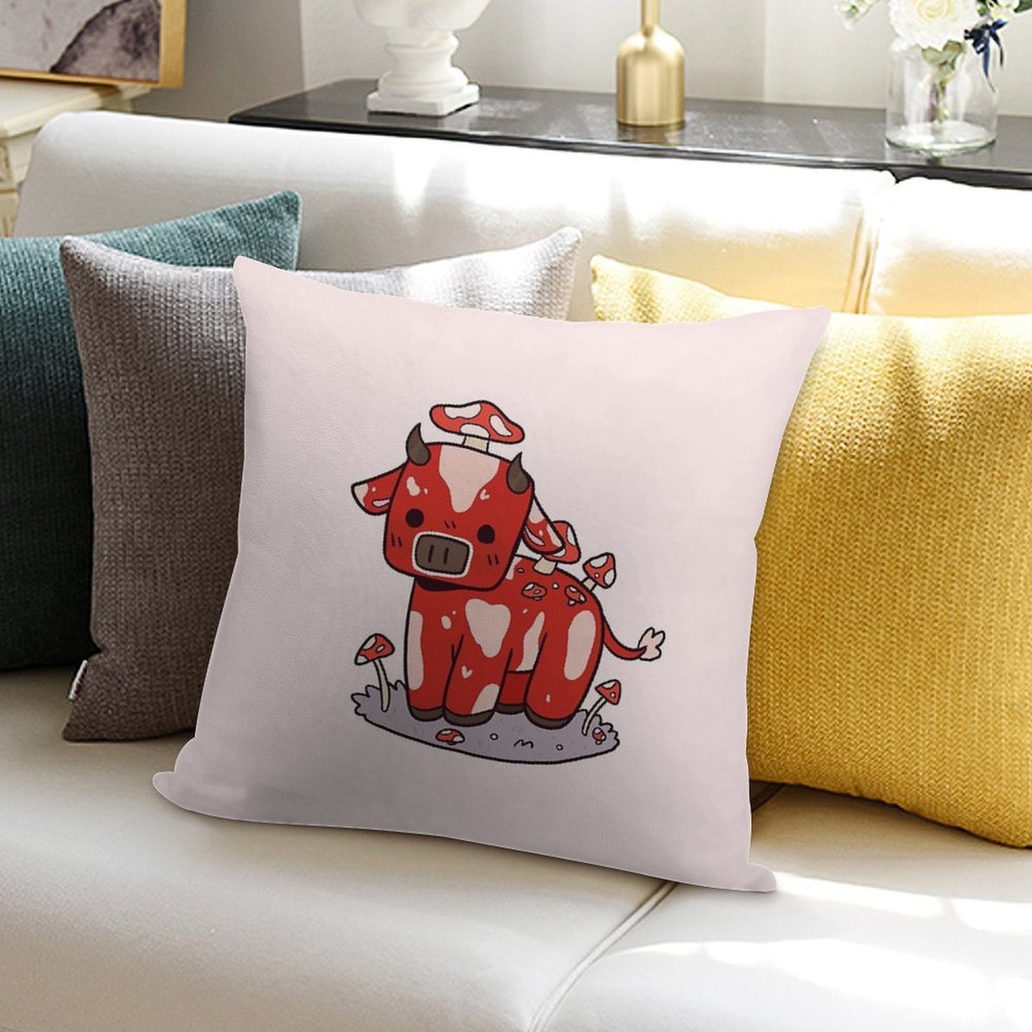 Little Mooshroom Soft Hidden Zipper Throw Pillow