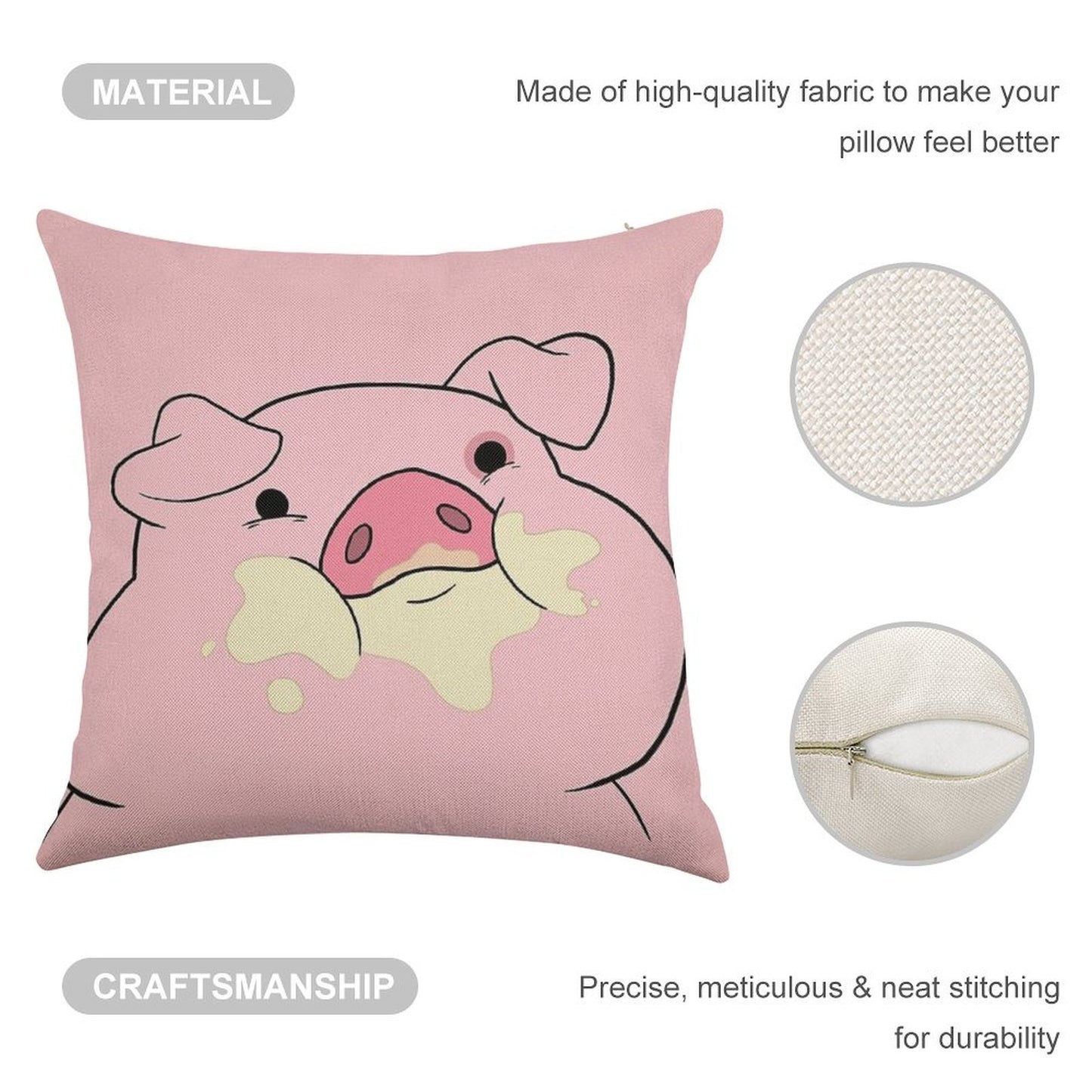 Waddles The Pig From Gravity Falls Linen Throw Pillow Cover