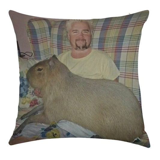 Guy Fieri with Capybara Linen Throw Pillow Cover