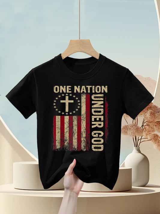 One Nation Under God 4th Of July Patriotic Christian Kids T-Shirt