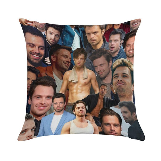 Sebastian Stan Photo Collage Soft Durable Construction Throw Pillow