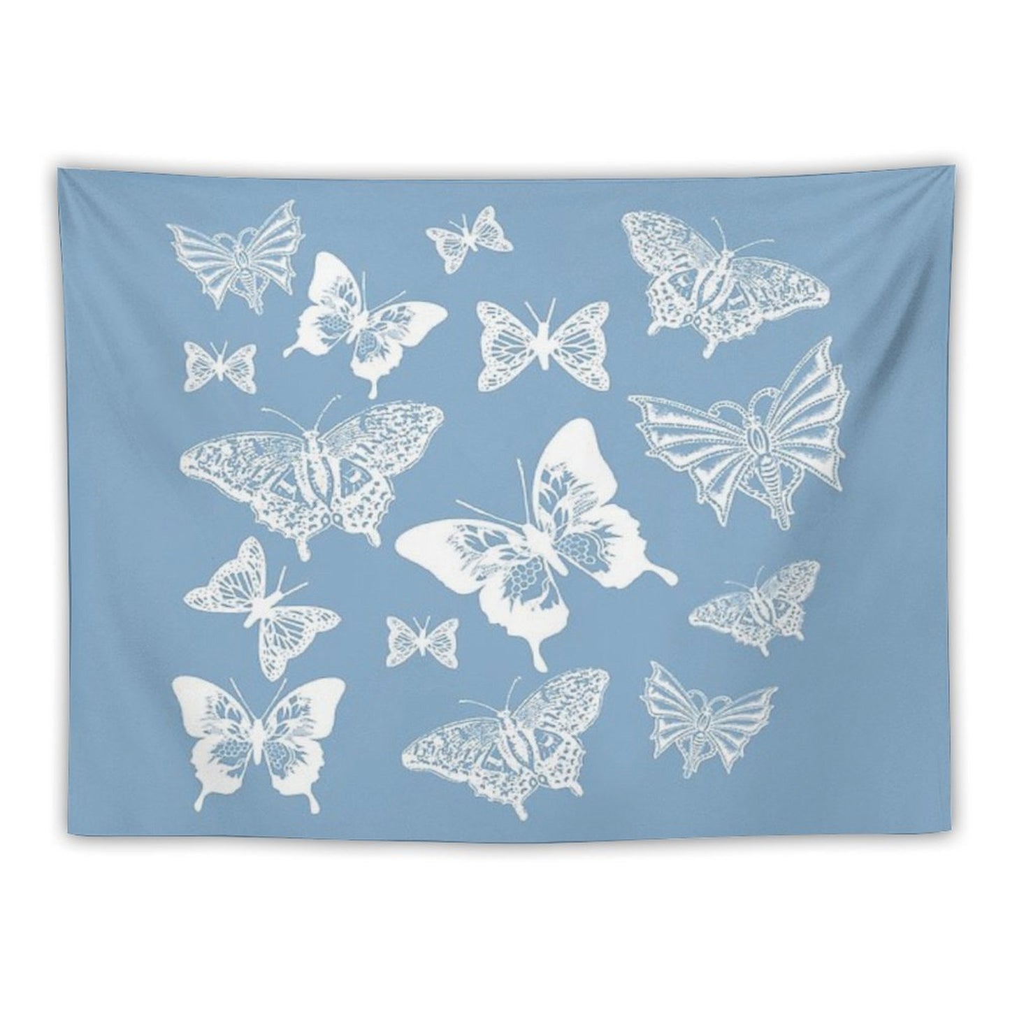 White Butterflies on Smoky Blue Grey Background Tapestry