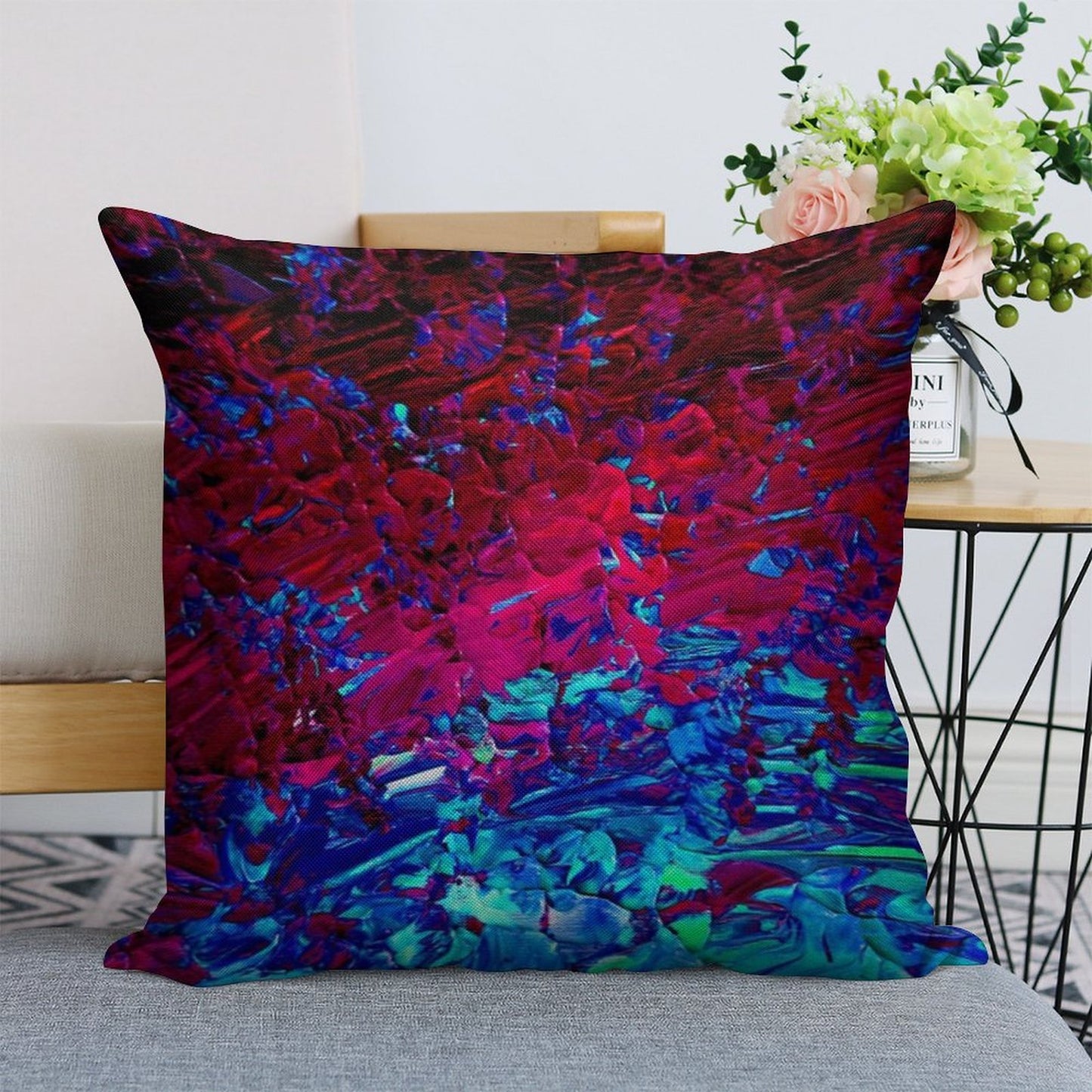 ETERNAL TIDE Bold Rich Colorful Deep Purple Fuchsia Magenta Turquoise Royal Blue Ombre Waves Abstract Acrylic Painting Linen Throw Pillow Cover