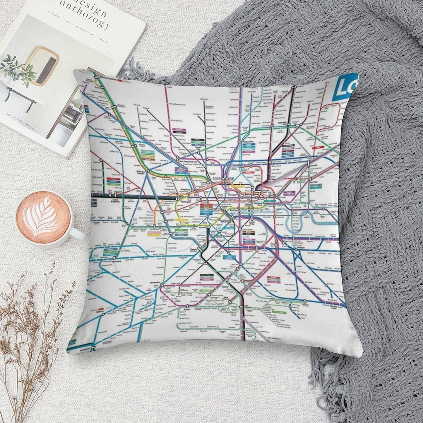 London AllRail Map Soft High-Density Material Throw Pillow