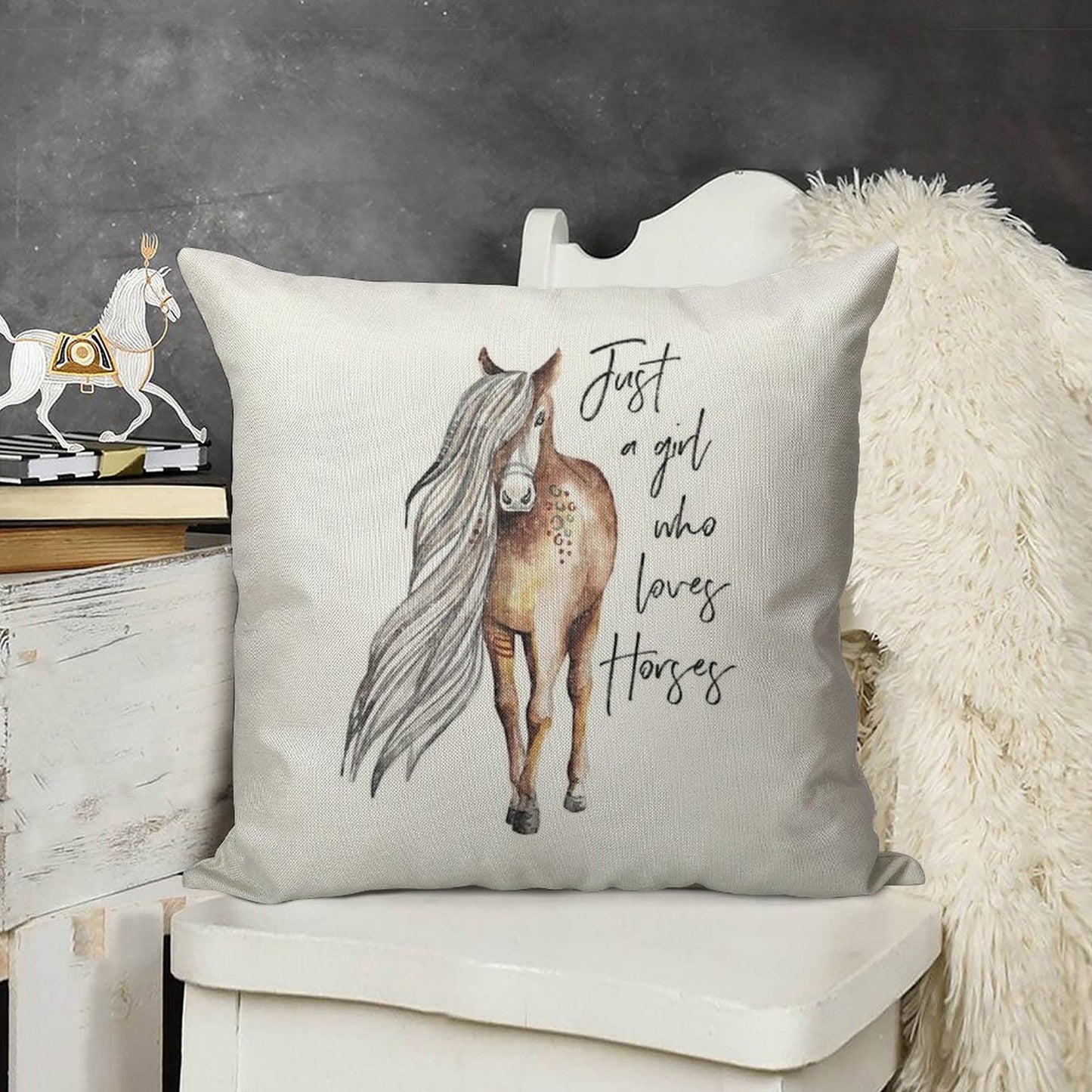 Just A Girl Who Loves Horses - Horse Lover Design Linen Throw Pillow Cover