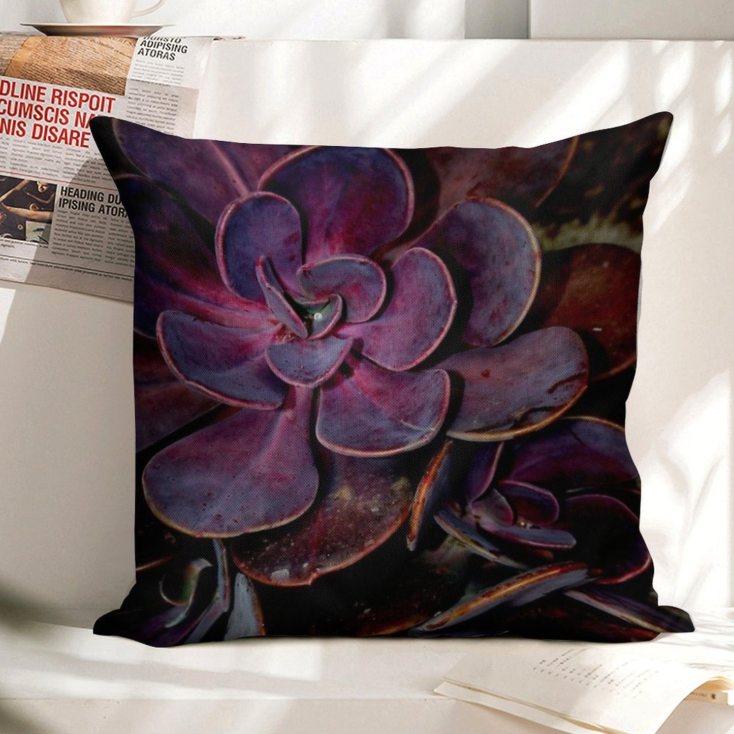 Velvet Aubergine Cactus Linen Throw Pillow Cover
