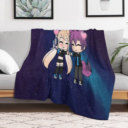 Cute Gacha Girl And Boy with Fox Tail Throw Blanket