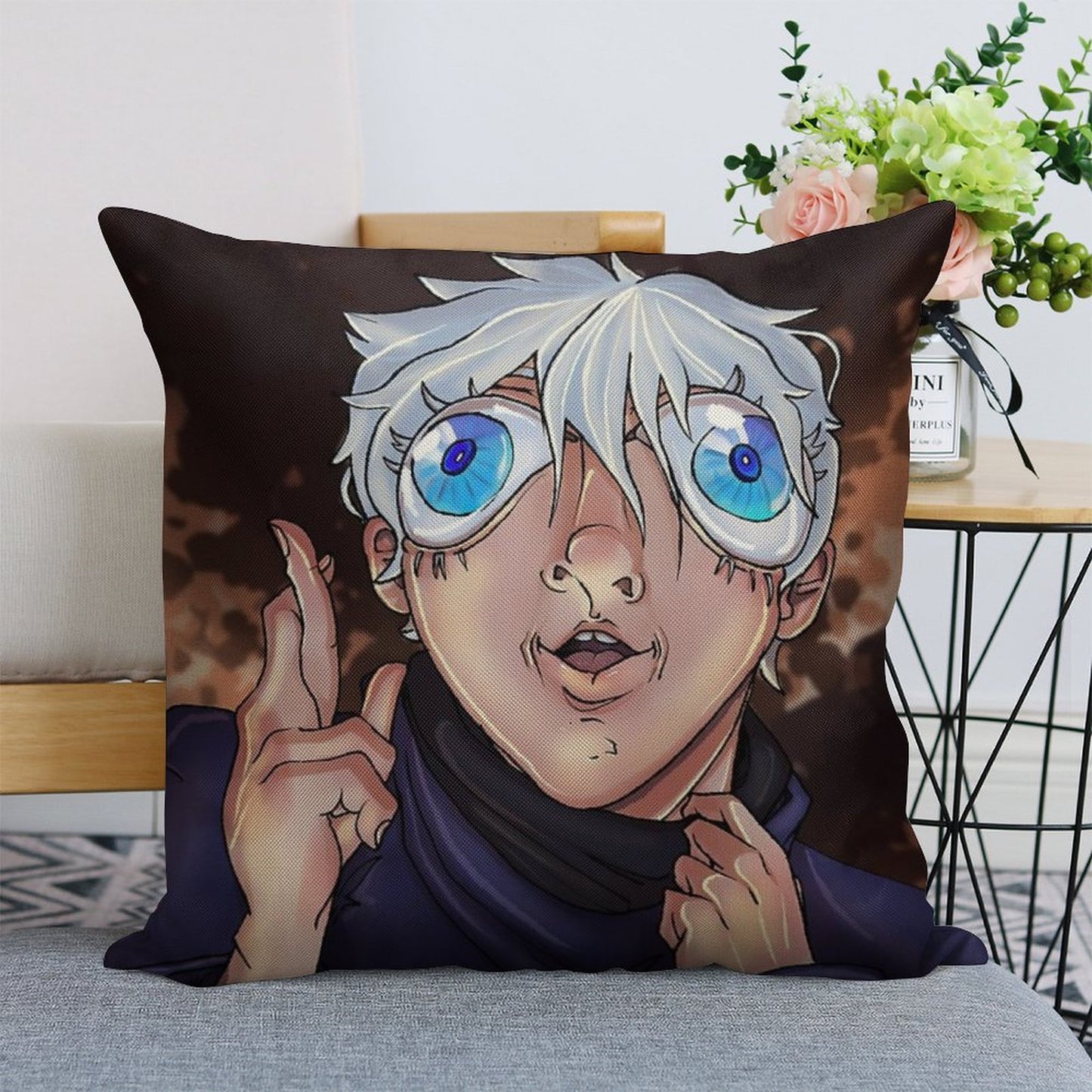 Bug Eyed Gojo Linen Throw Pillow Cover