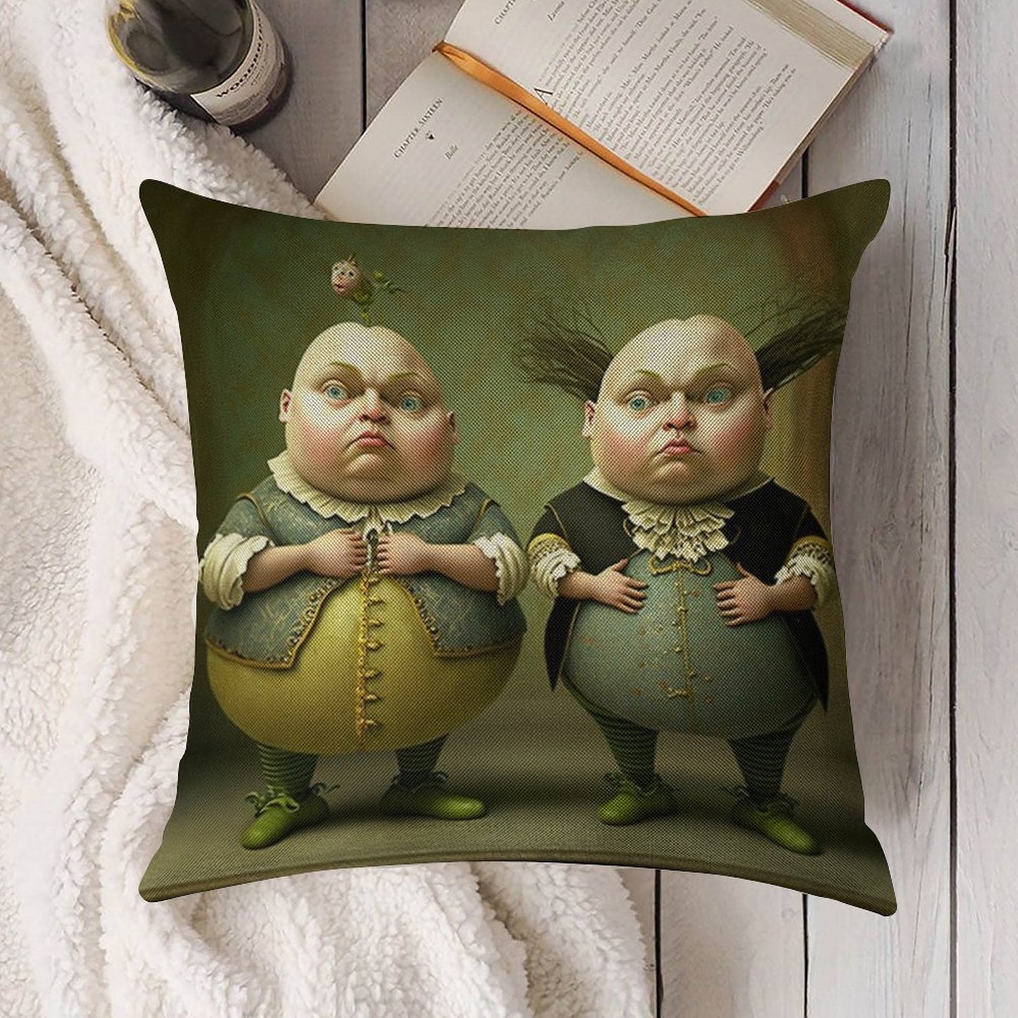 Tweedledee And Tweedledum - The Alice in Wonderland Collection Linen Throw Pillow Cover