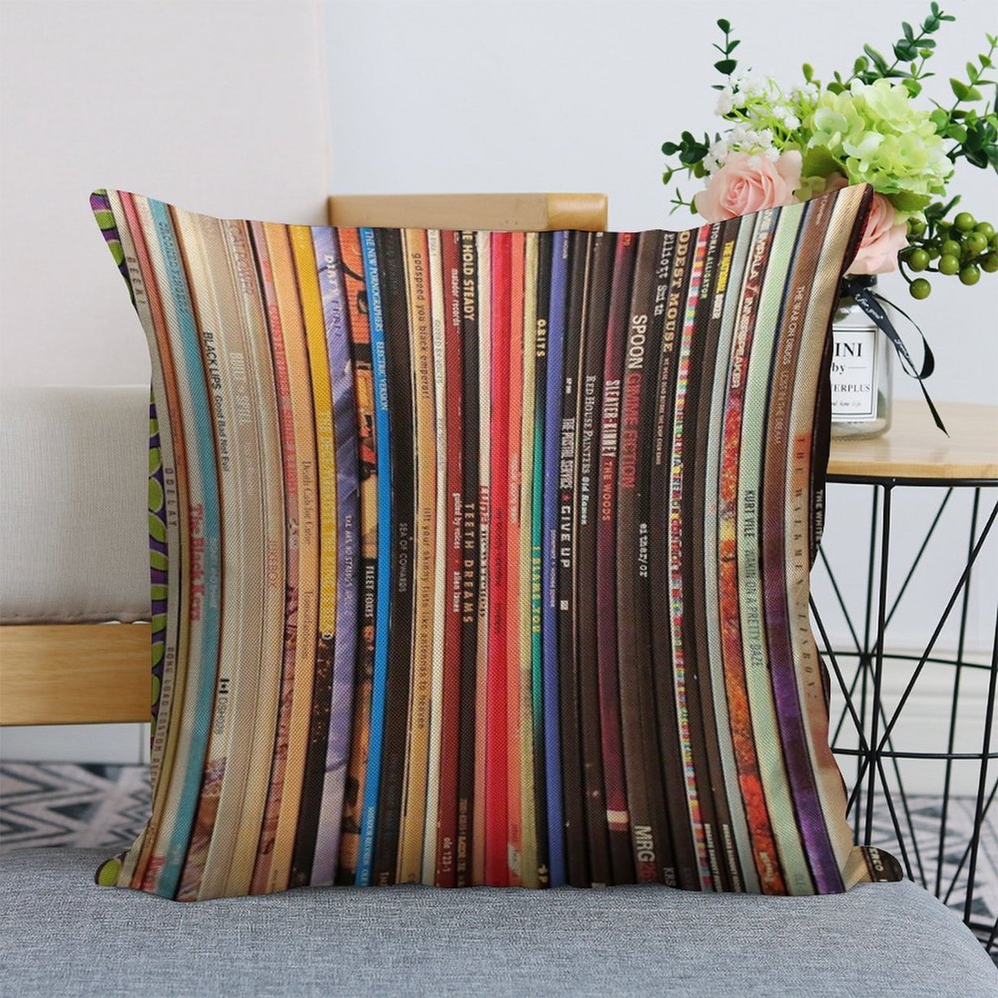Indie Rock Vinyl Records Linen Throw Pillow Cover