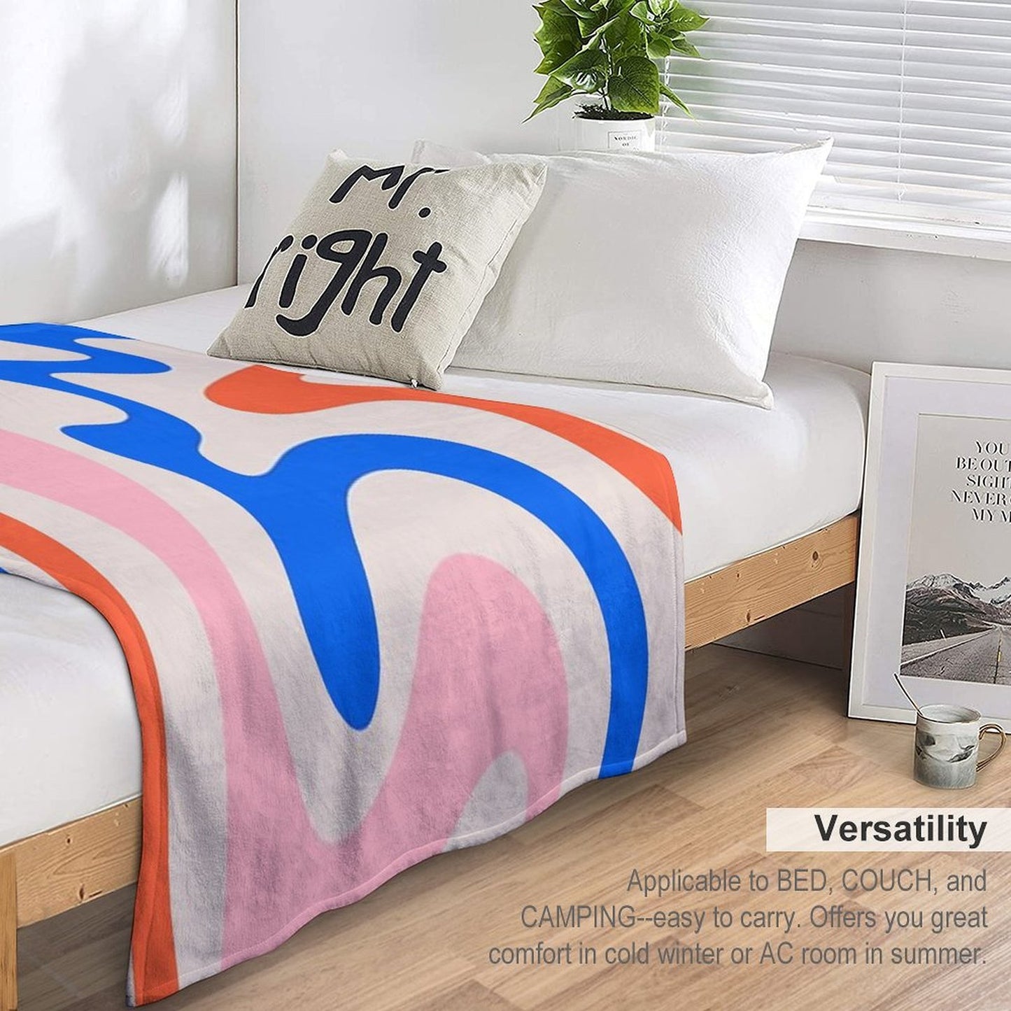 Retro Liquid Swirl Abstract Pattern Square Pink, Orange, And Royal Blue Throw Blanket