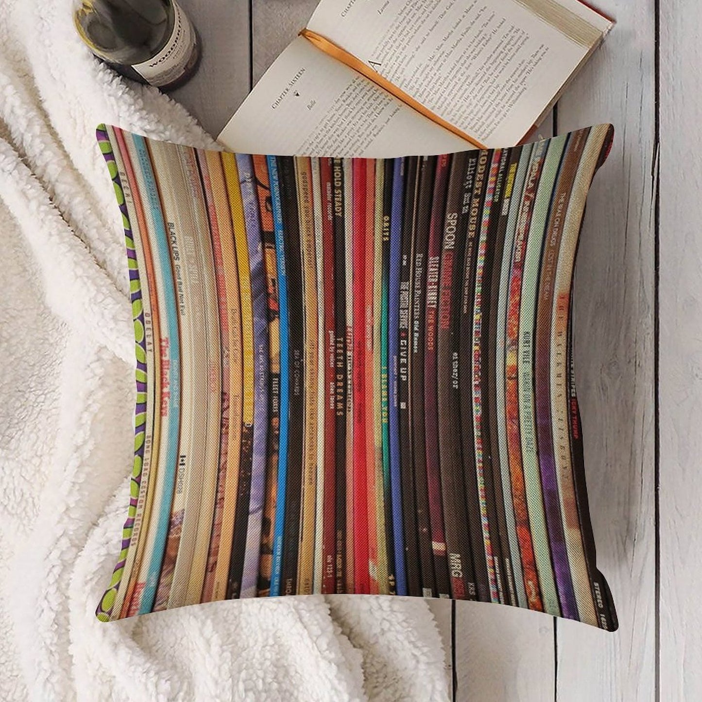 Indie Rock Vinyl Records Linen Throw Pillow Cover