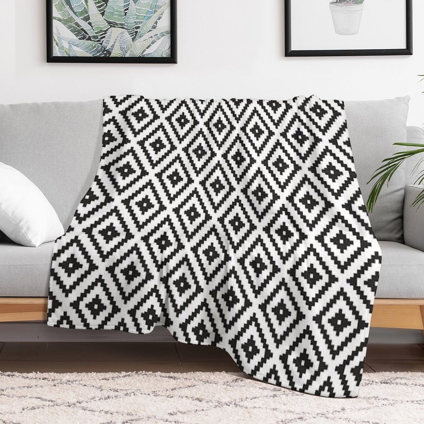 Aztec - Black on White Throw Blanket