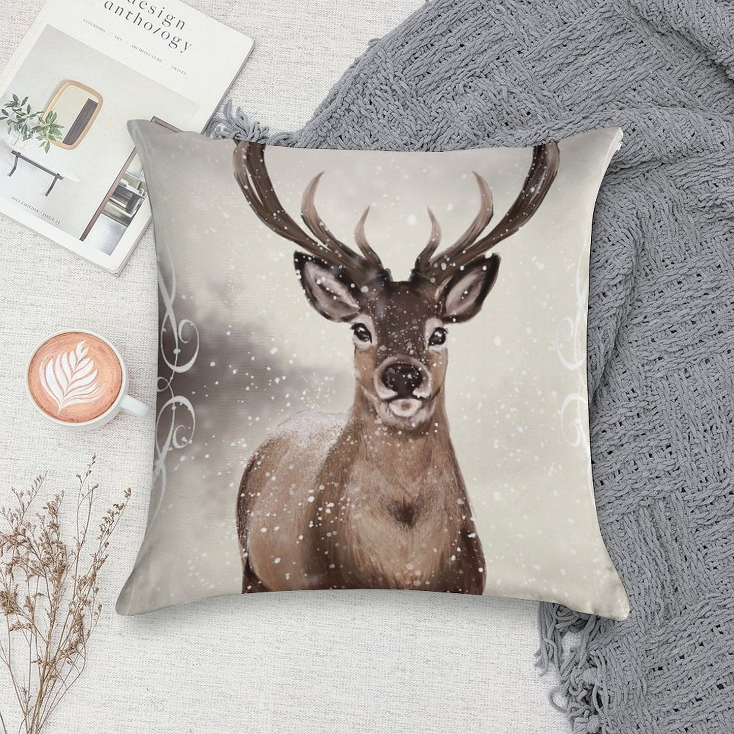 Winter Deer Soft Fade-Resistant Throw Pillow