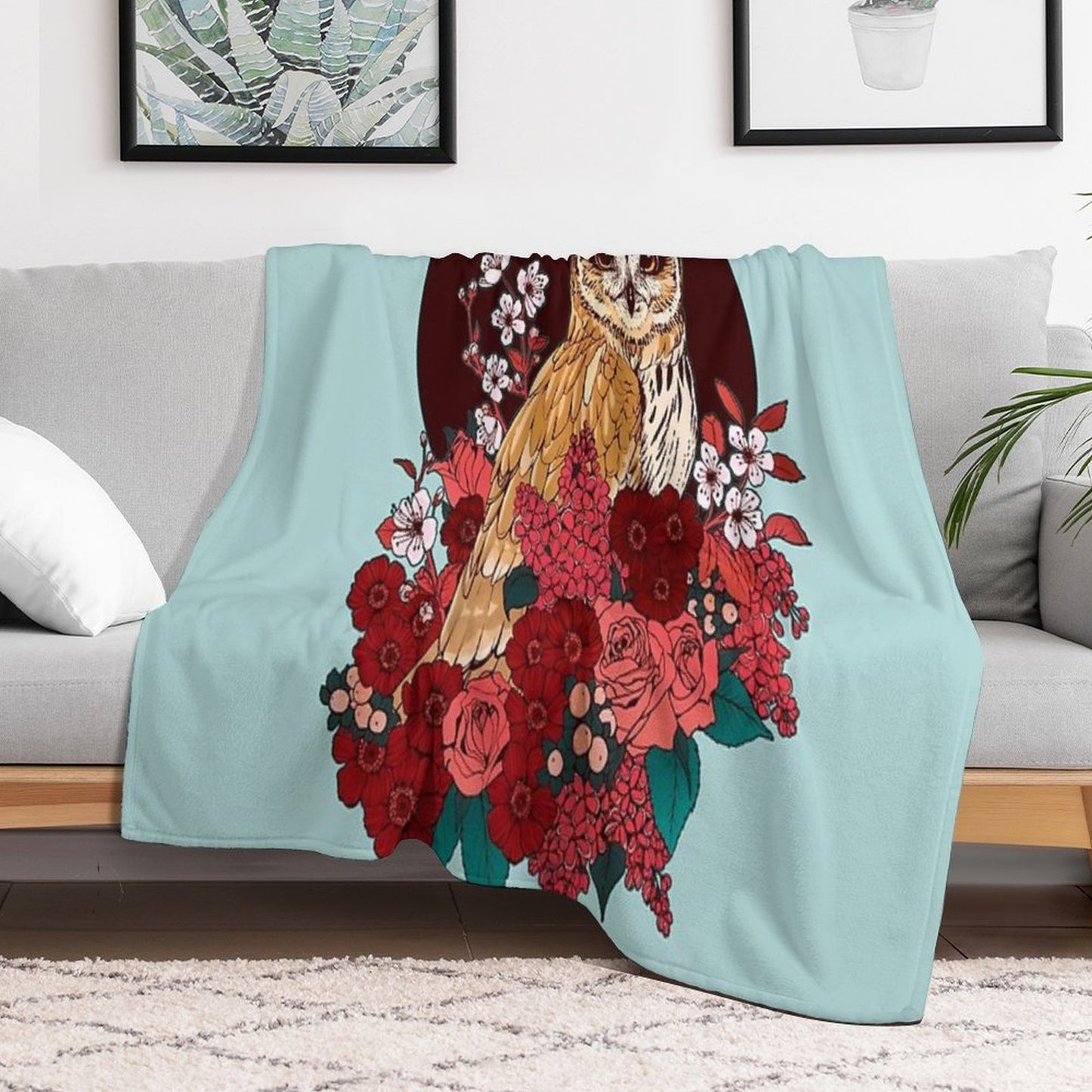 Owl Floral Eclipse Throw Blanket