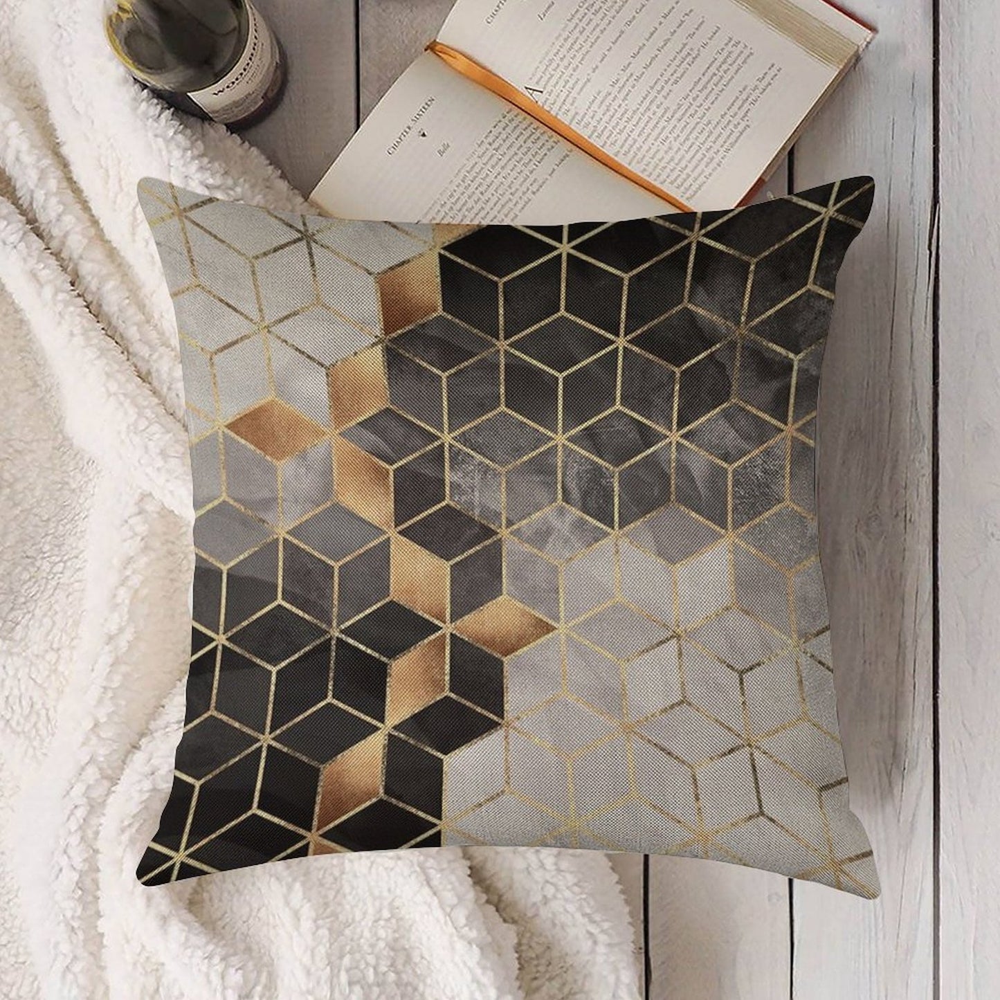 Smoky Cubes Linen Throw Pillow Cover