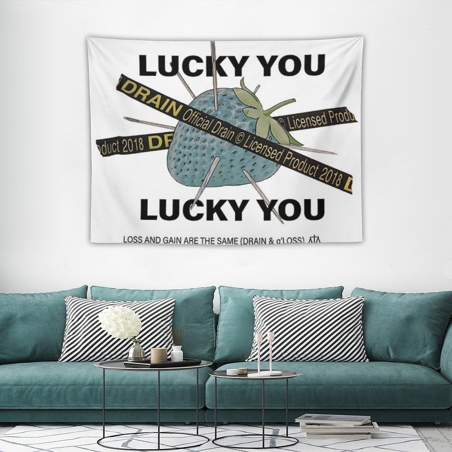 Bladee Drain Gang Lucky You Strawberry Logo Tapestry
