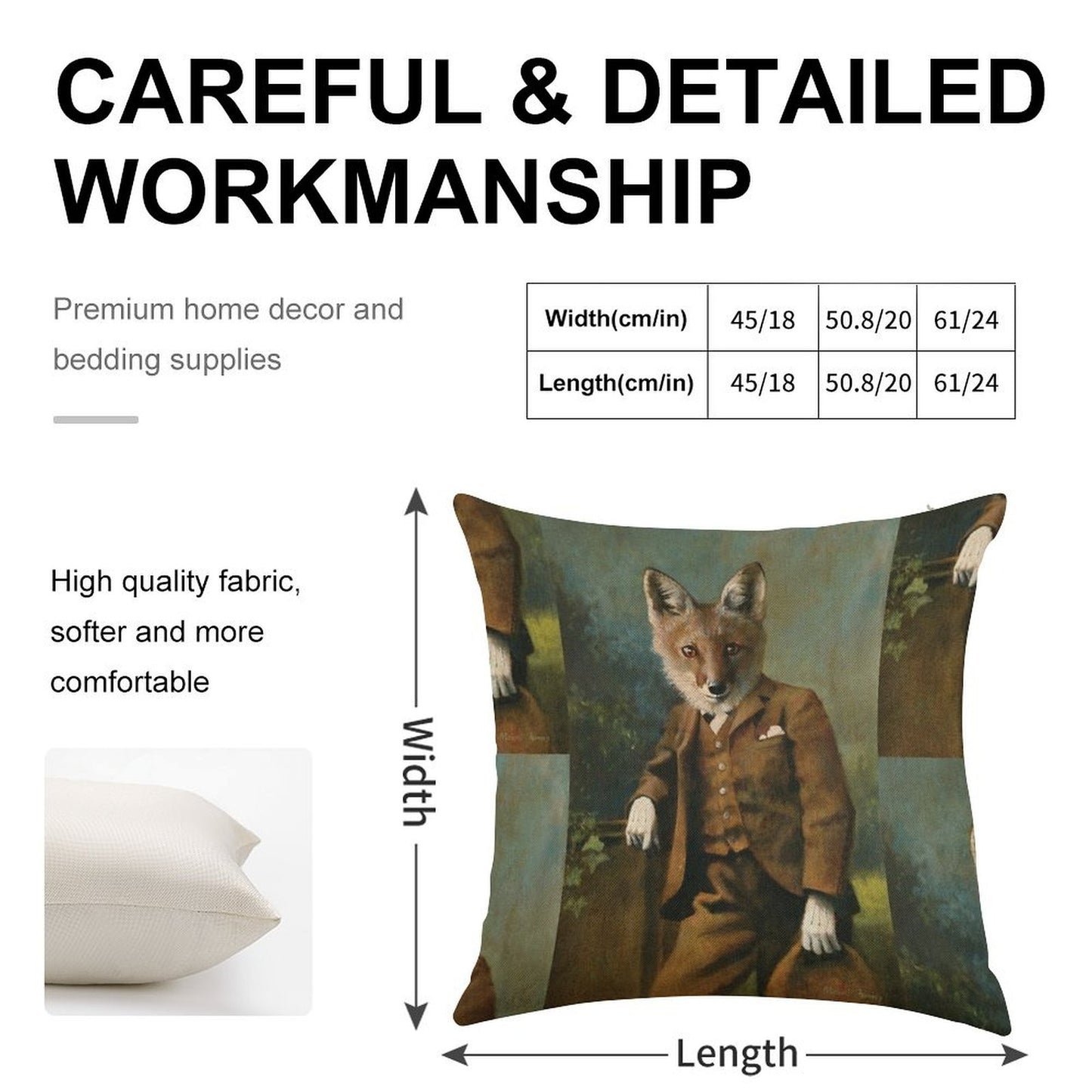 Young Master Fox Linen Throw Pillow Cover